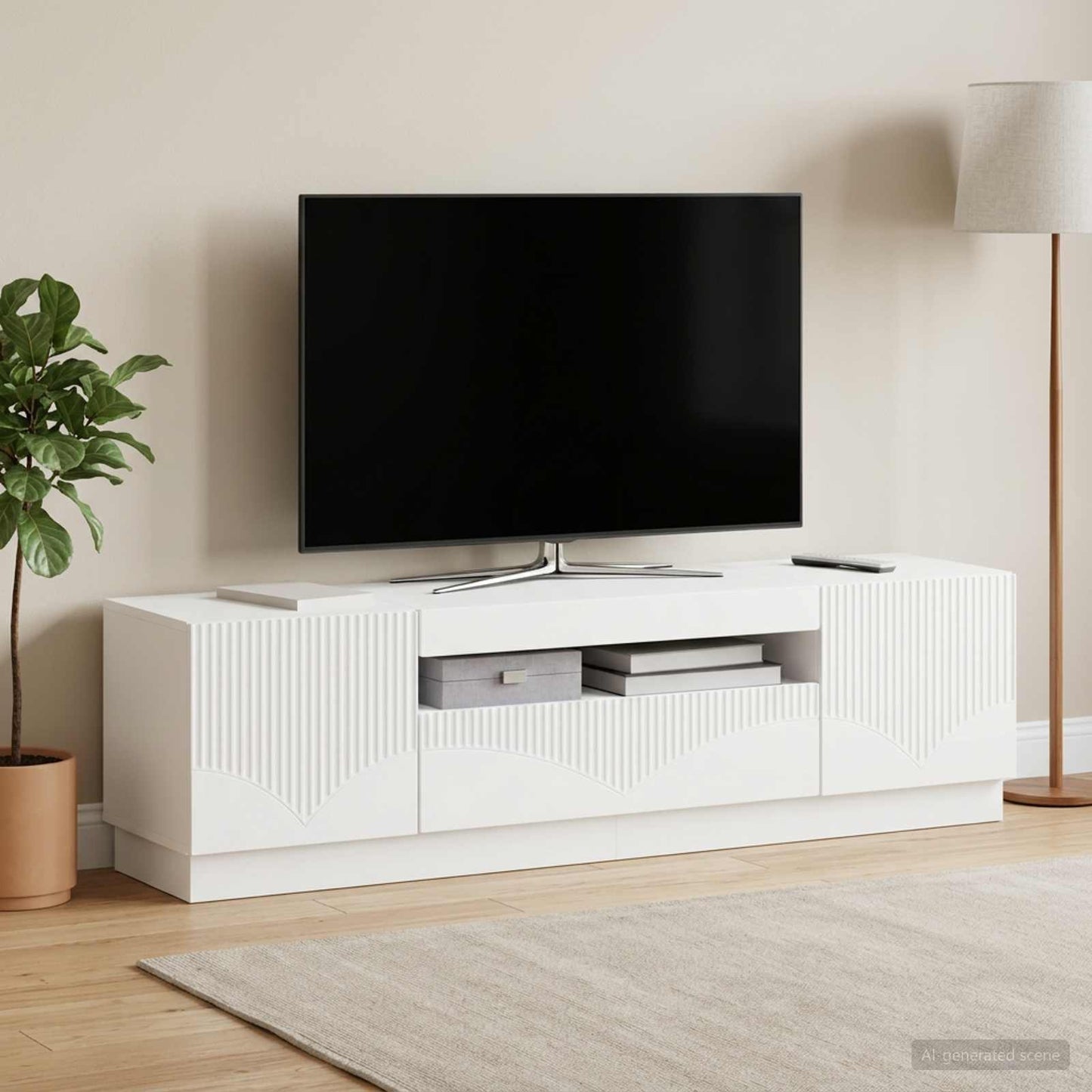 LED TV Cabinet White Engineered Wood