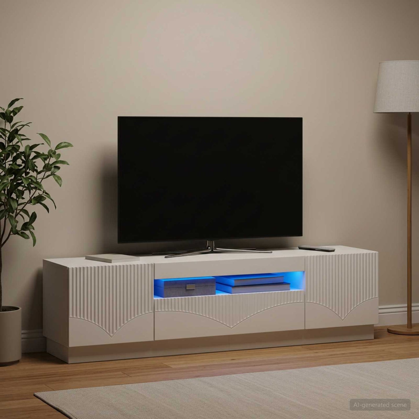 LED TV Cabinet White Engineered Wood