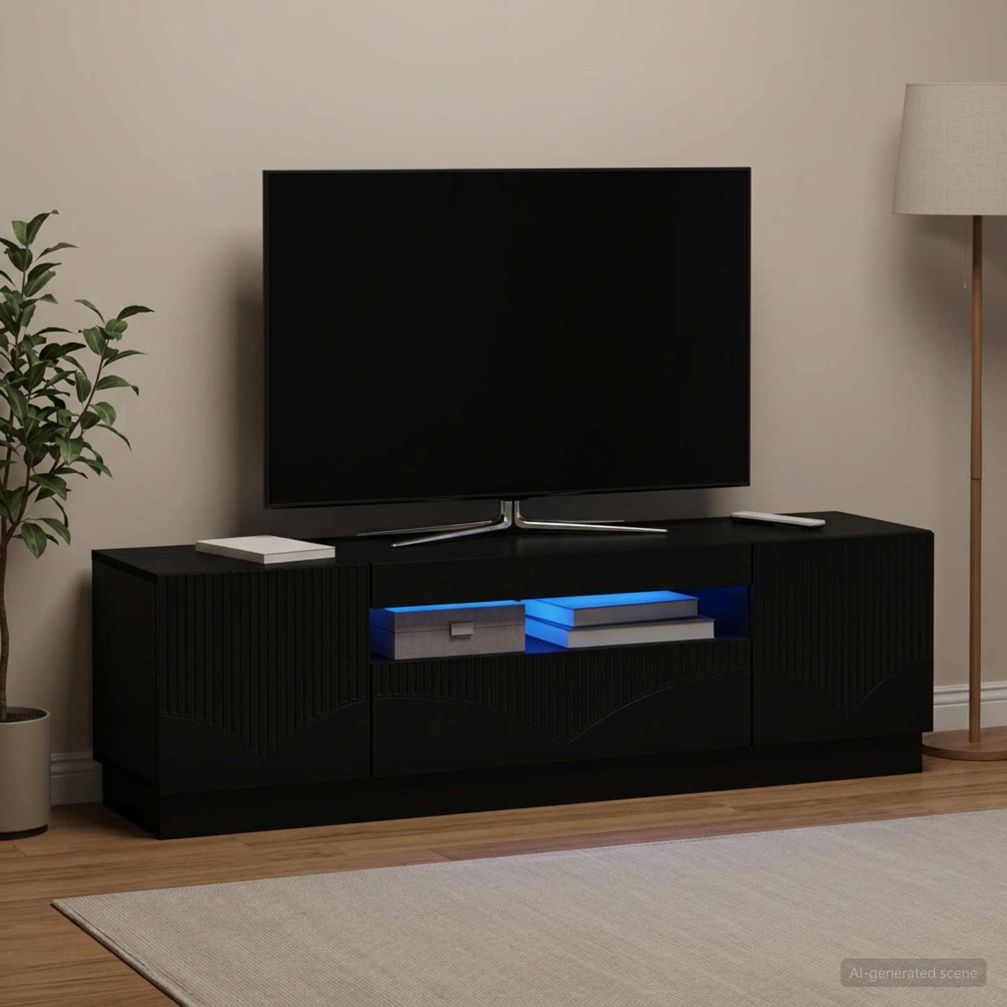 LED TV Cabinet Black Engineered Wood