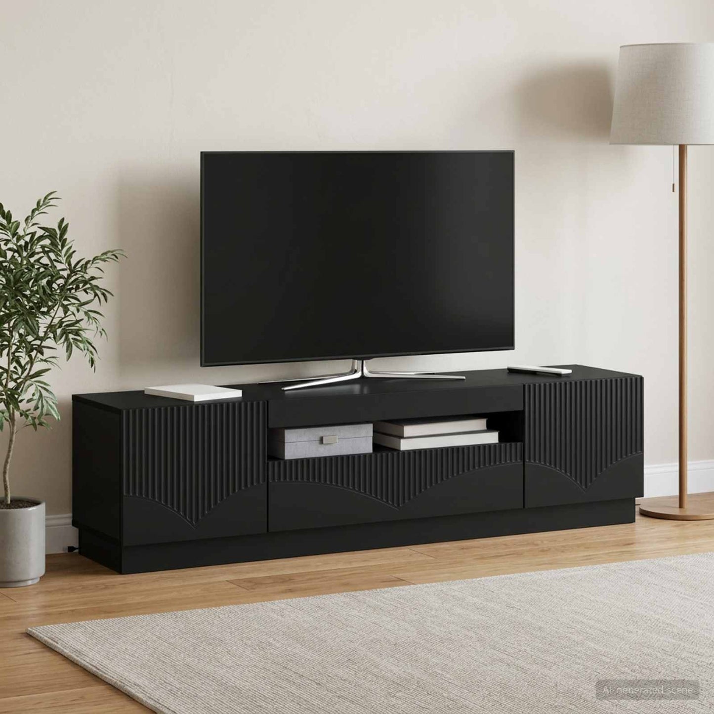 LED TV Cabinet Black Engineered Wood