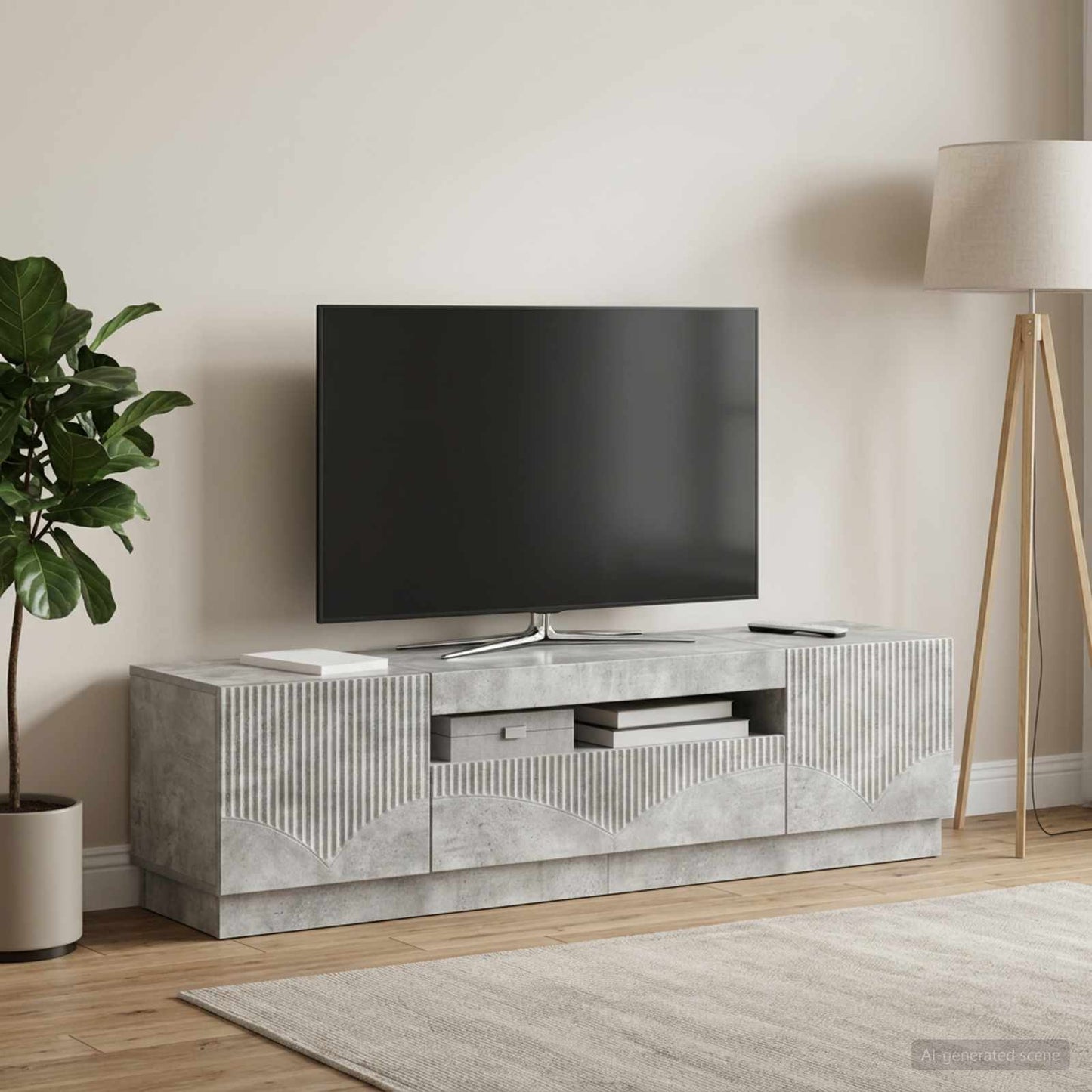 LED TV Cabinet Concrete Grey Engineered Wood
