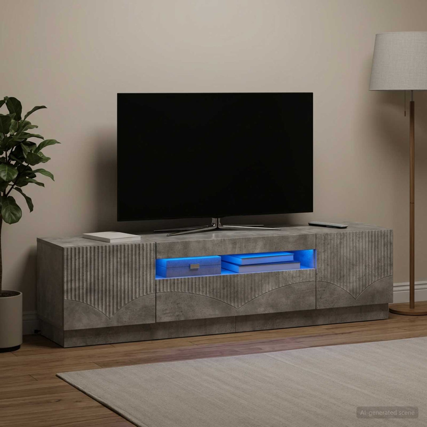 LED TV Cabinet Concrete Grey Engineered Wood