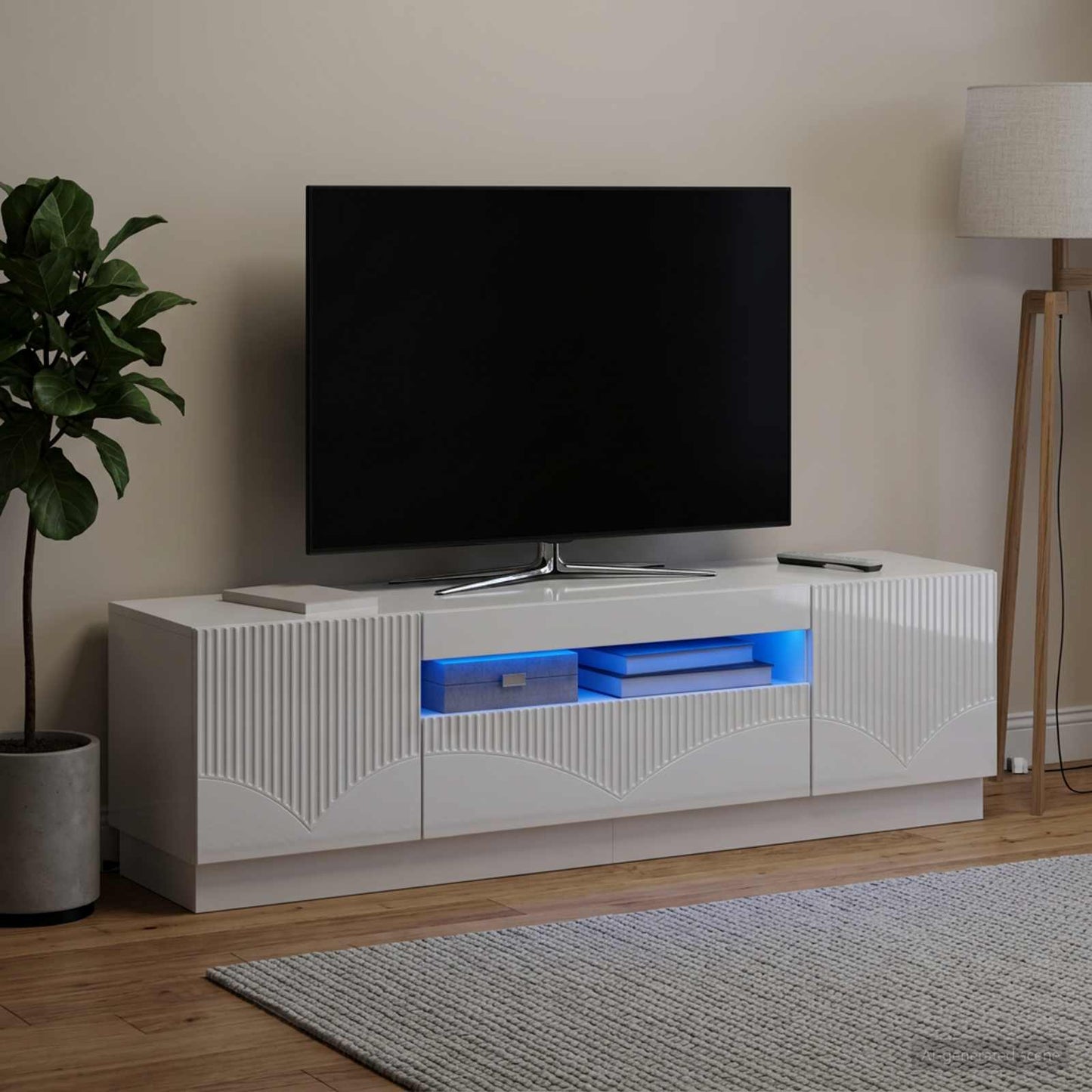 LED TV Cabinet High Gloss White Engineered Wood