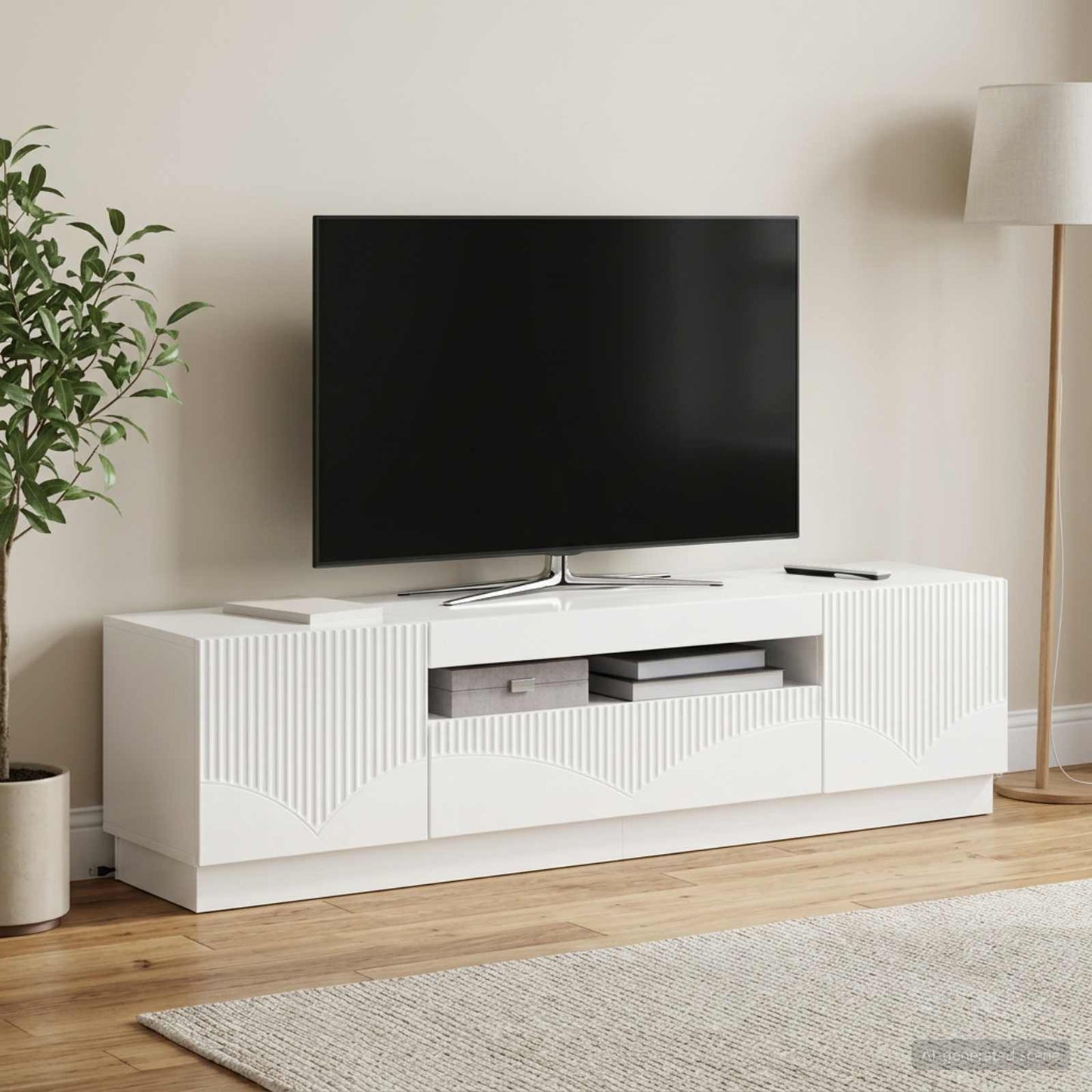 LED TV Cabinet High Gloss White Engineered Wood
