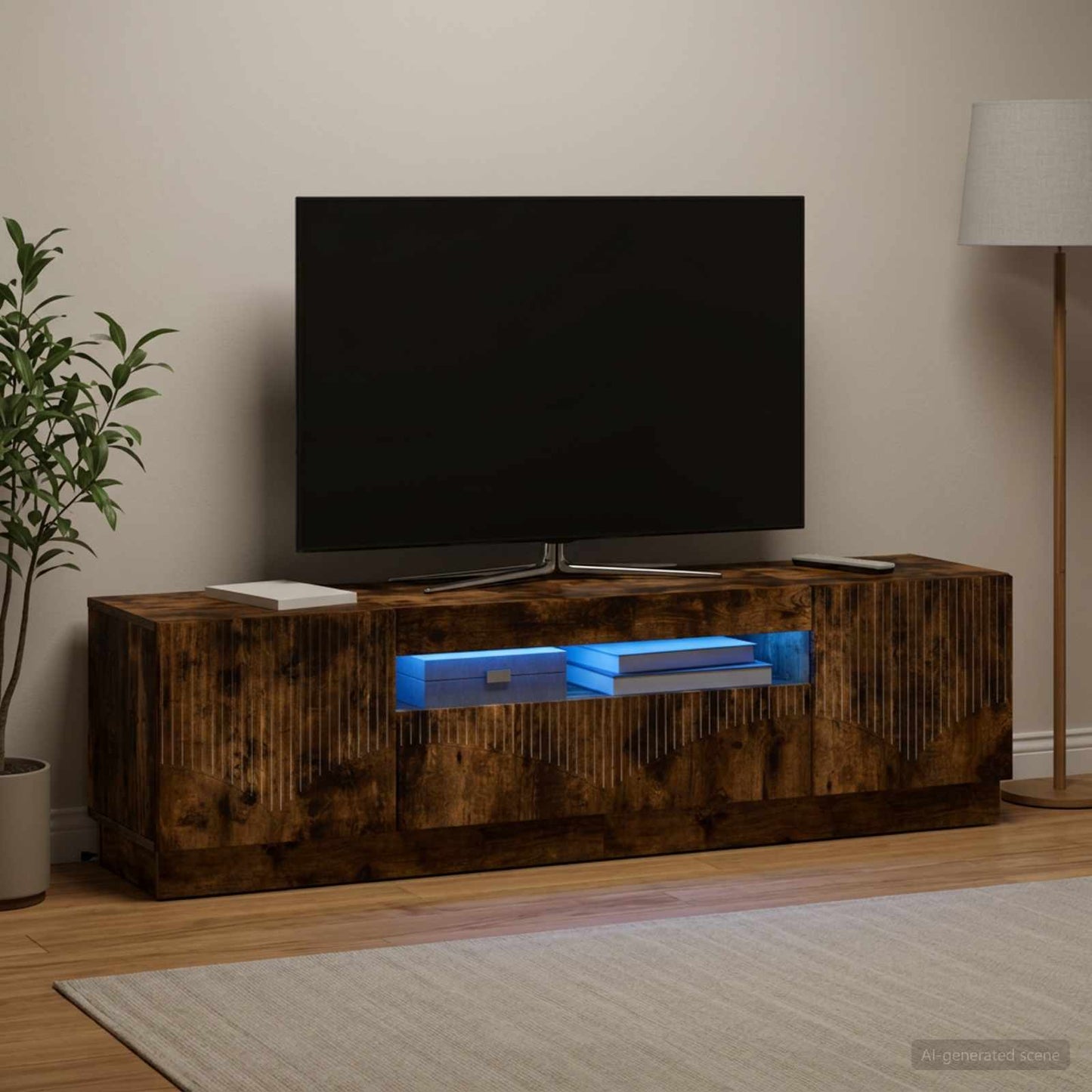 LED TV Cabinet Smoked Oak Engineered Wood