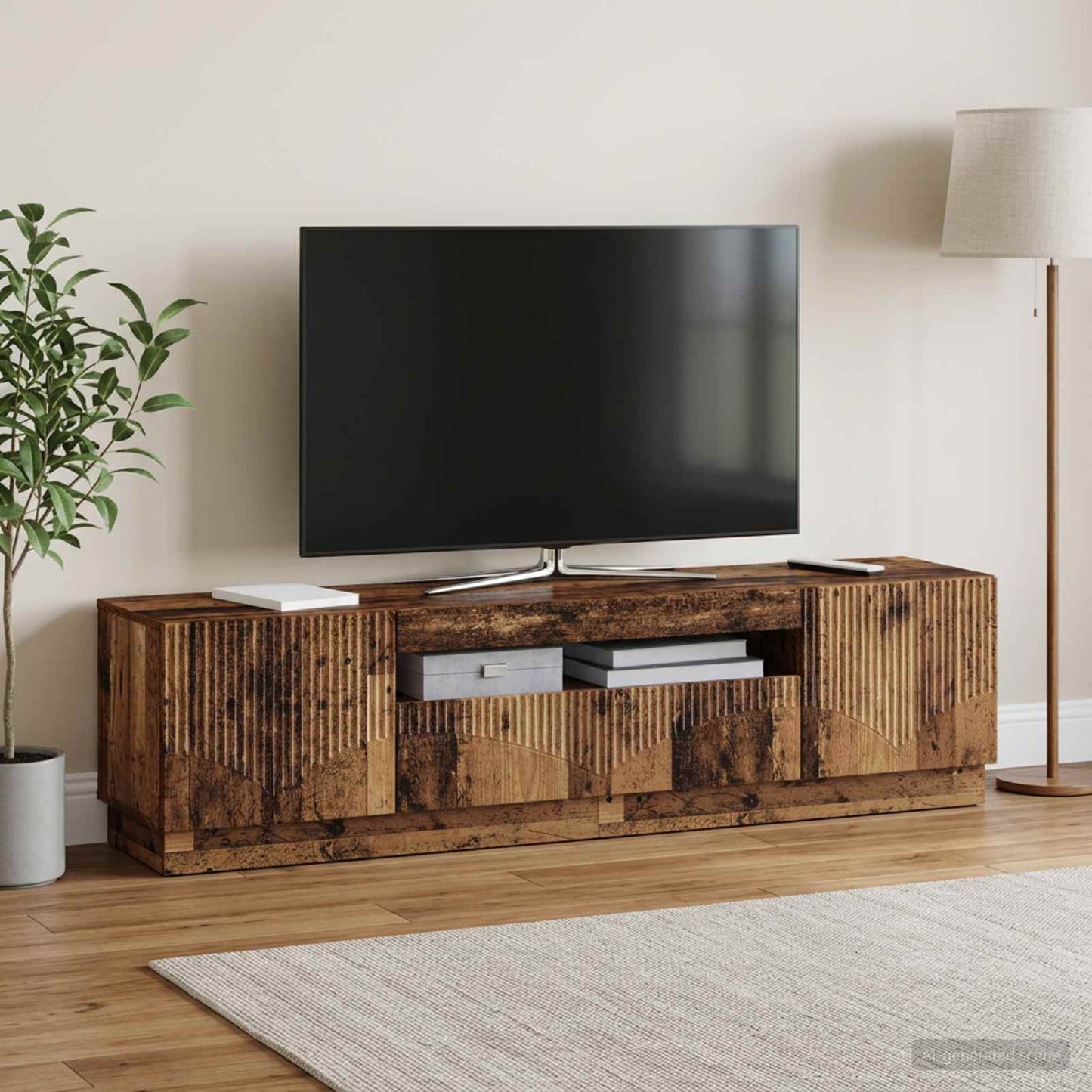 LED TV Cabinet Old Wood Engineered Wood