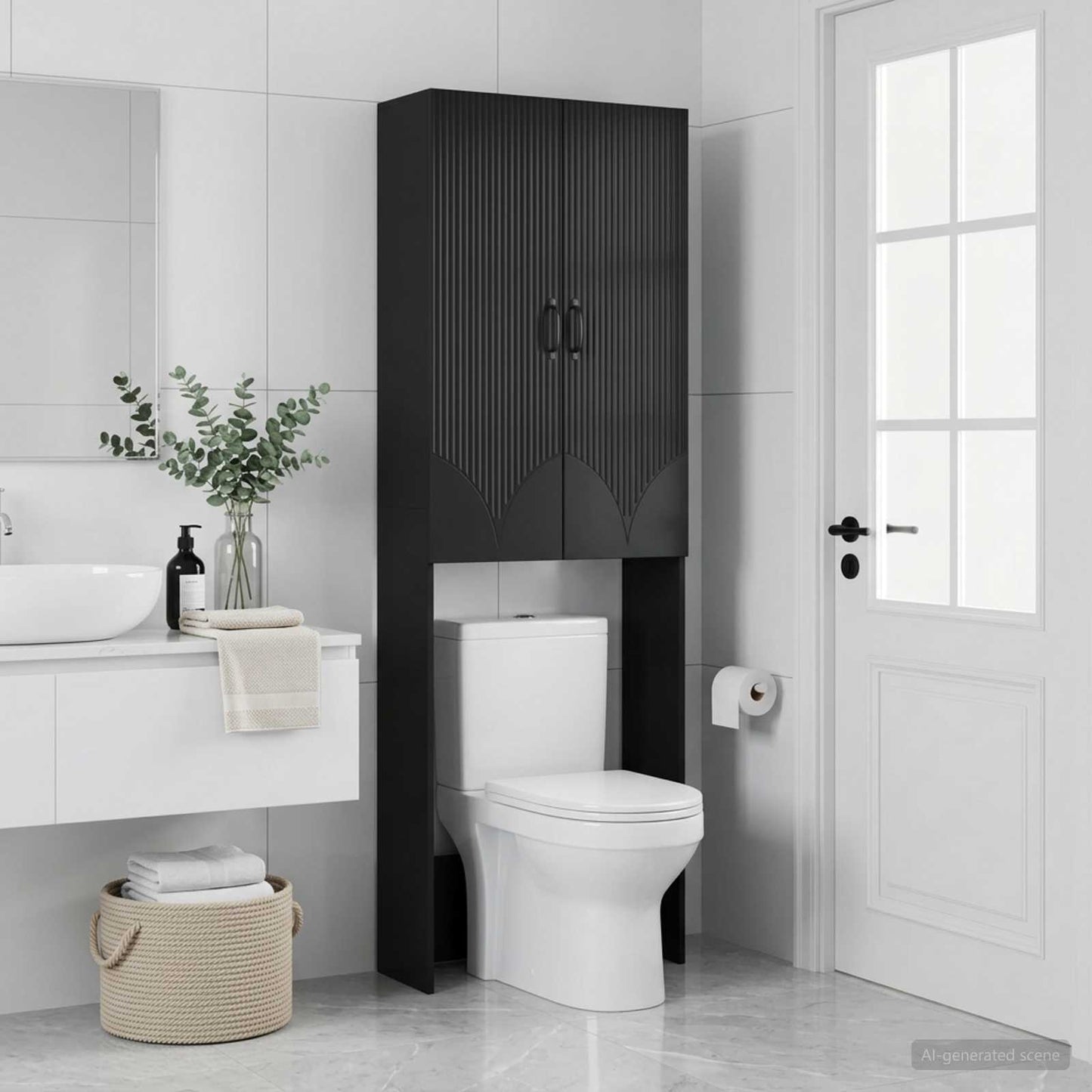 Toilet Cabinet HOORN Black 66 x 25.5 x 190 cm Engineered Wood