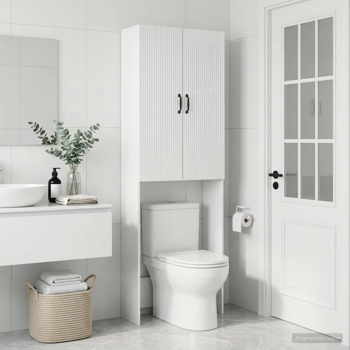 Toilet Cabinet HOORN High Gloss White 66 x 25.5 x 190 cm
