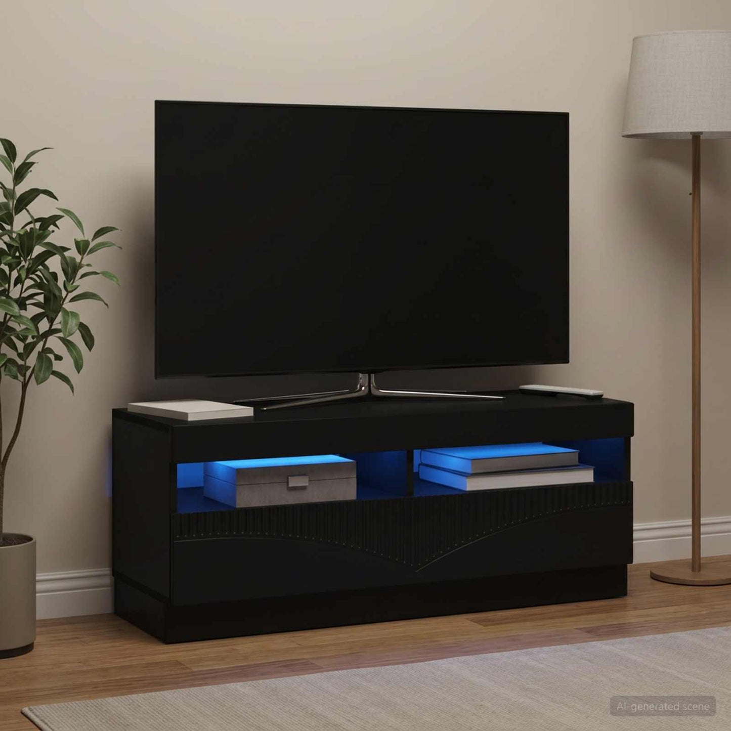 LED TV Cabinet Black Engineered Wood