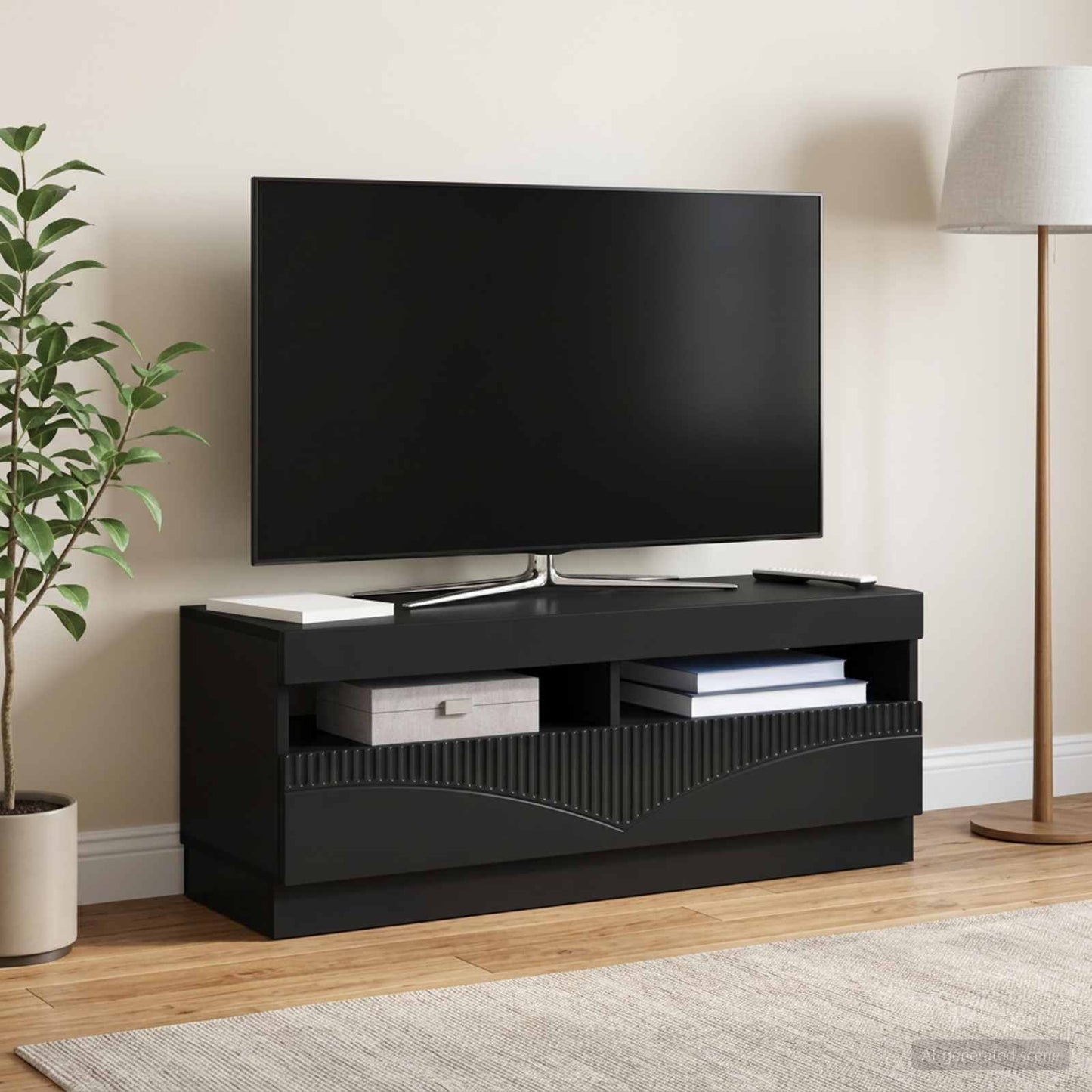 LED TV Cabinet Black Engineered Wood