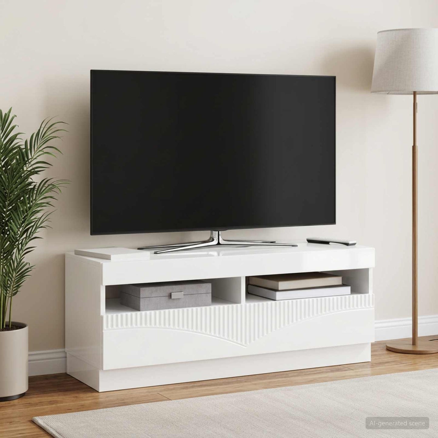 LED TV Cabinet High Gloss White Engineered Wood