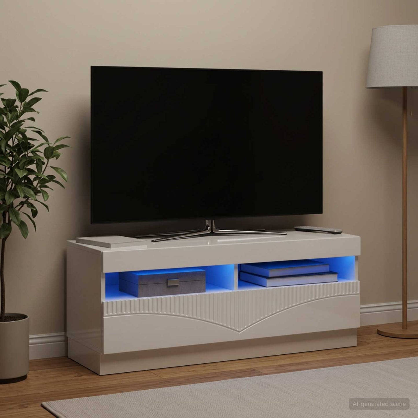 LED TV Cabinet High Gloss White Engineered Wood