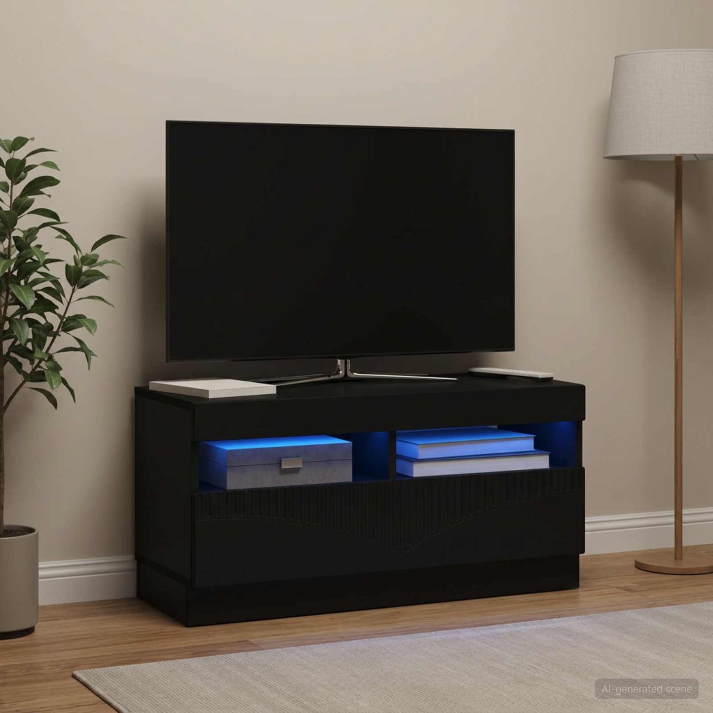 LED TV Cabinet Black Engineered Wood
