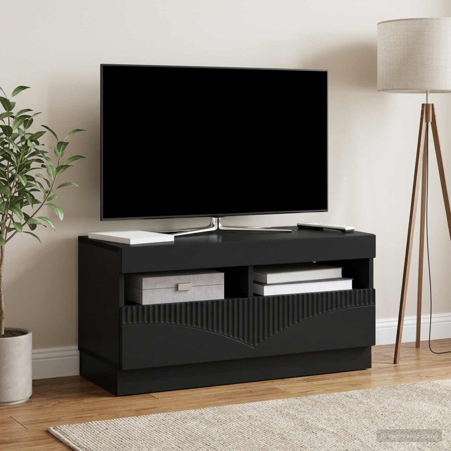 LED TV Cabinet Black Engineered Wood