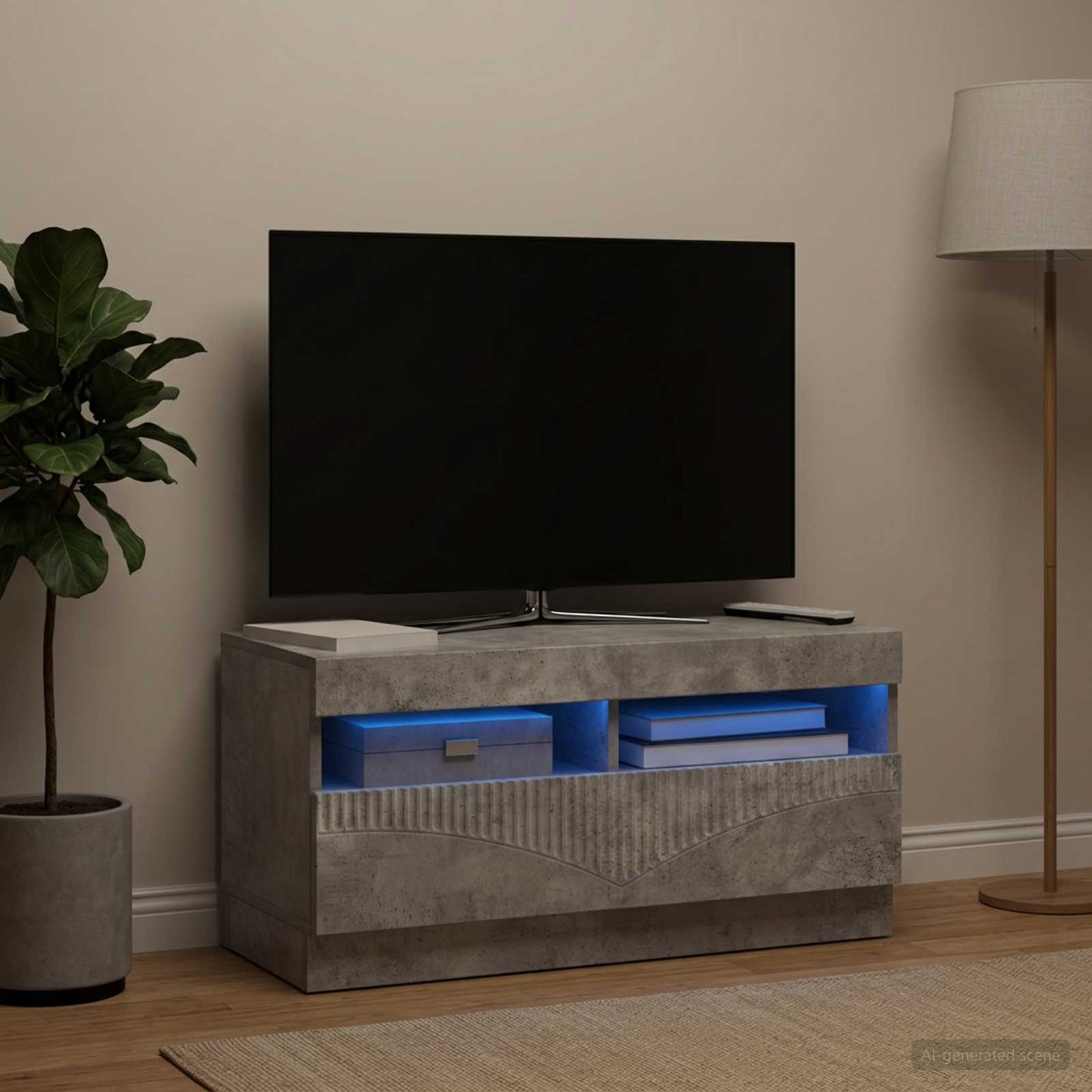 LED TV Cabinet Concrete Grey Engineered Wood