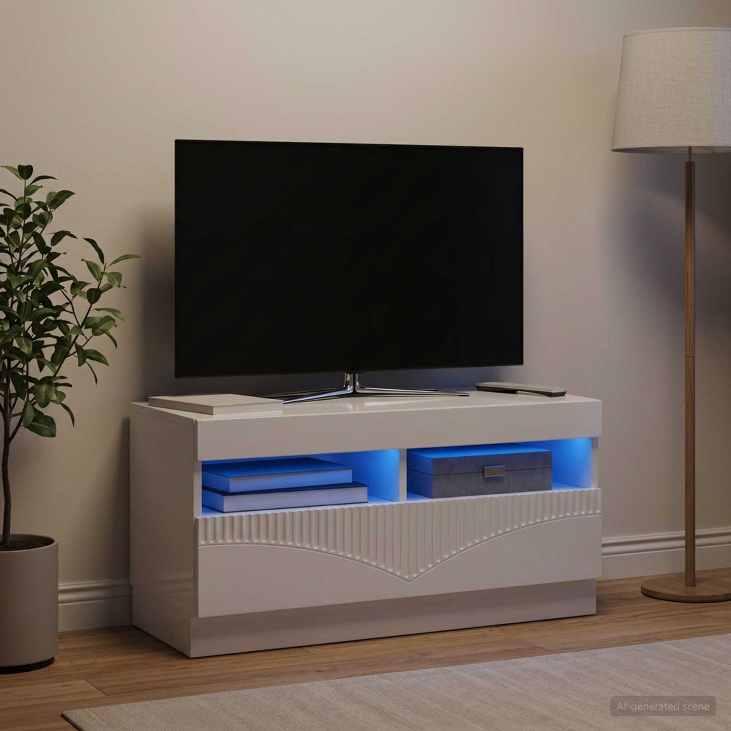 LED TV Cabinet High Gloss White Engineered Wood