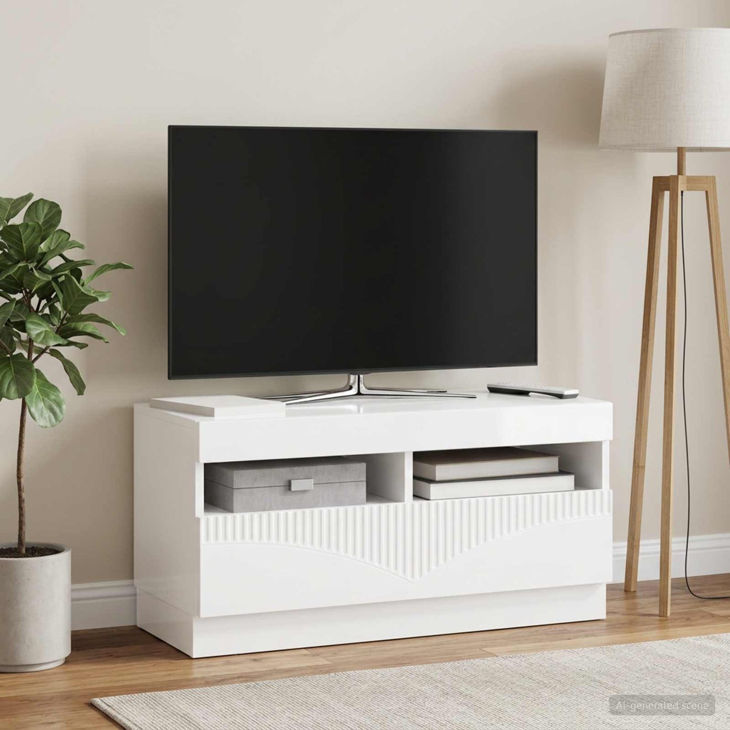 LED TV Cabinet High Gloss White Engineered Wood