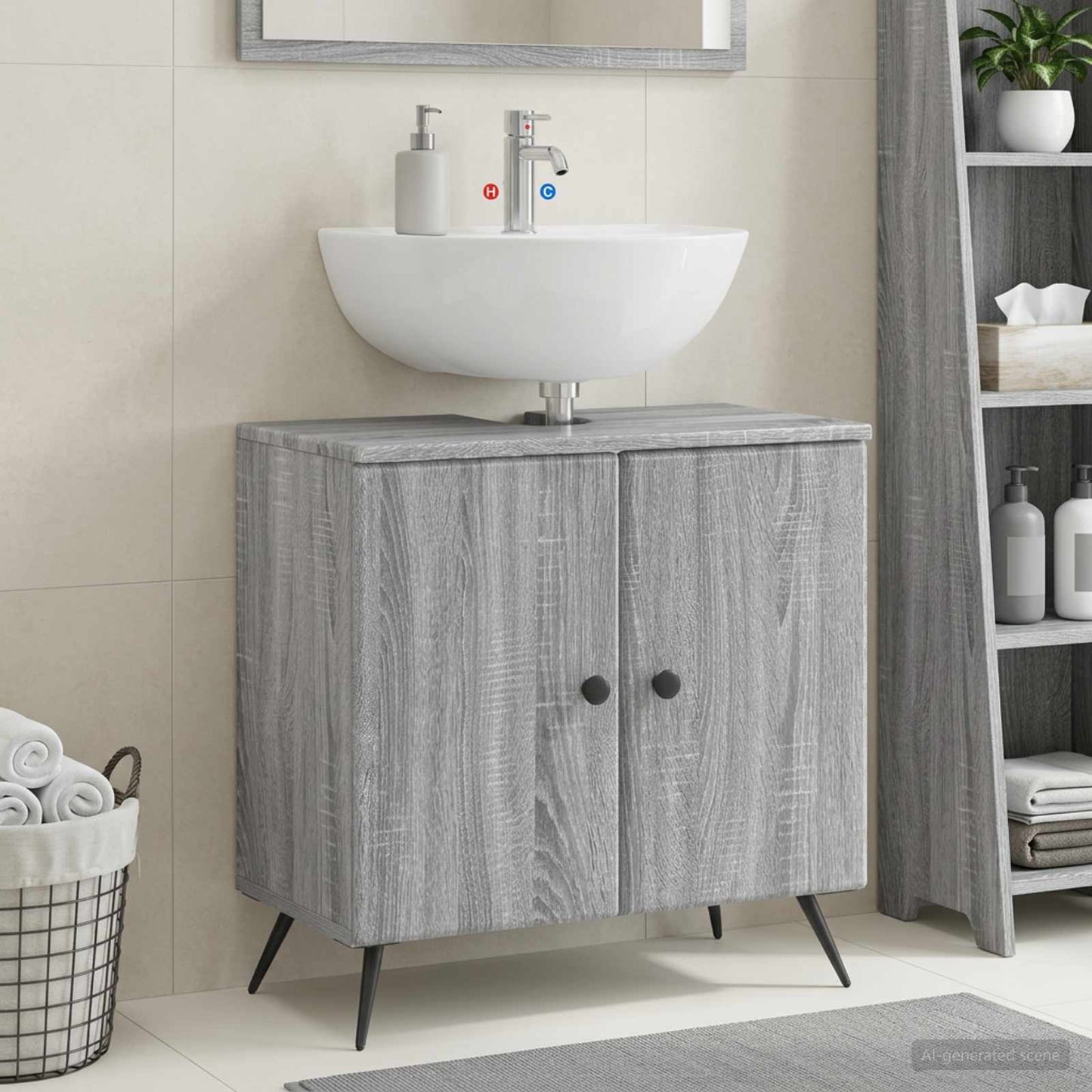 Bathroom Sink Cabinet BREDA Grey Sonoma 59.5 x 31.5x 59 cm