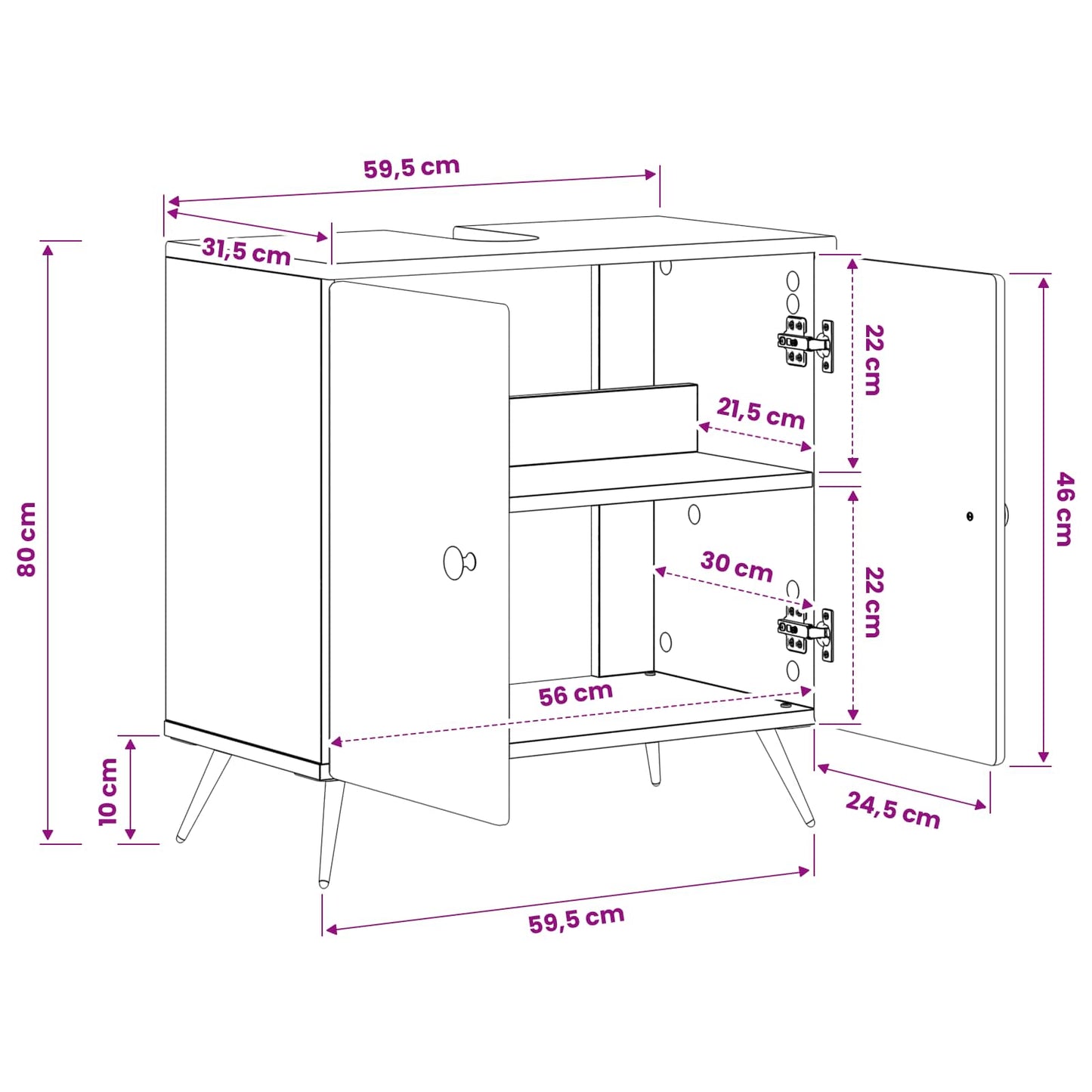 Bathroom Sink Cabinet BREDA Artisan Oak 59.5 x 31.5x 59 cm