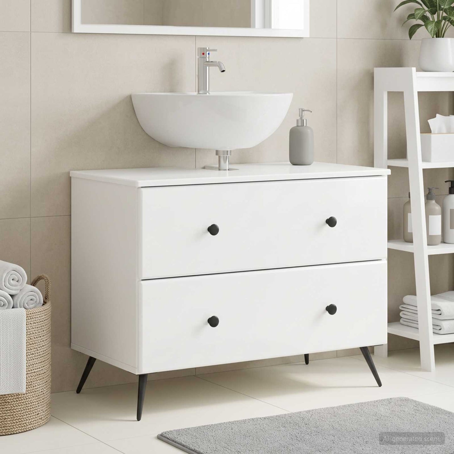 Bathroom Sink Cabinet BREDA High Gloss White 82 x 41x 59 cm