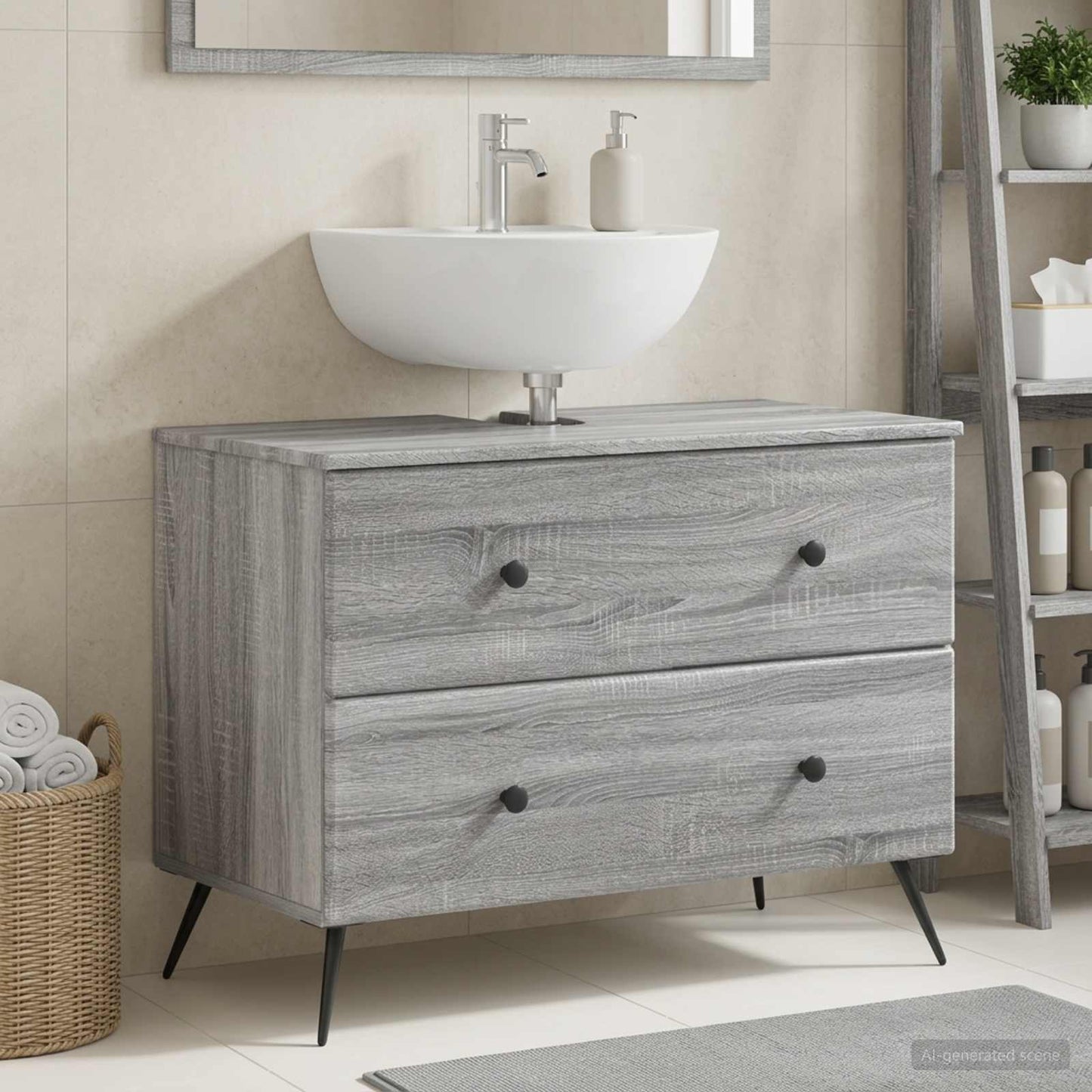 Bathroom Sink Cabinet BREDA Grey Sonoma 82 x 41x 59 cm