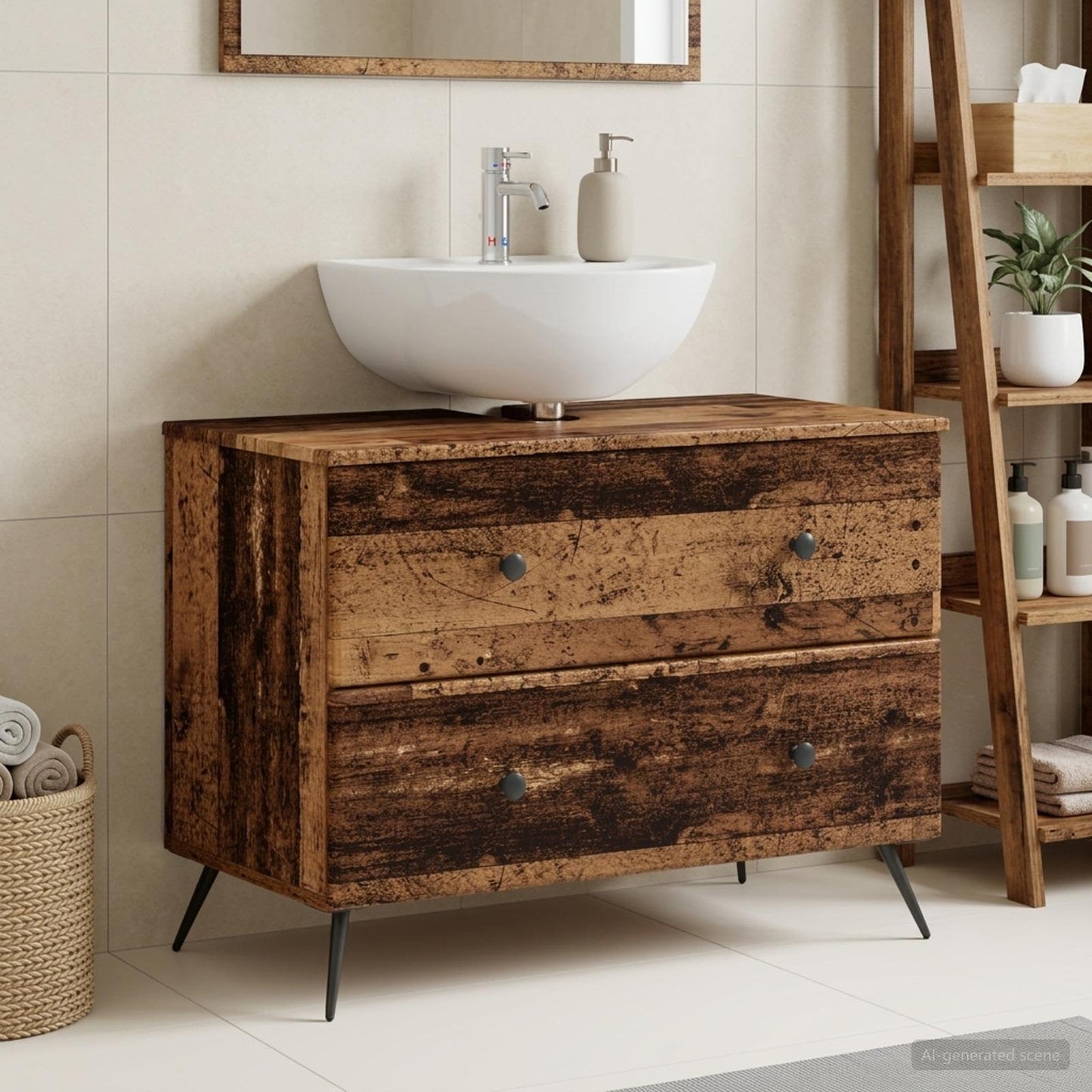 Bathroom Sink Cabinet BREDA Old Wood 82 x 41x 59 cm