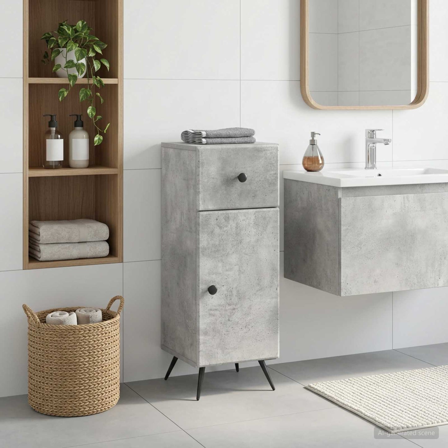 Bathroom Storage Cainet BREDA Concrete Grey 30 x 31 x 80 cm