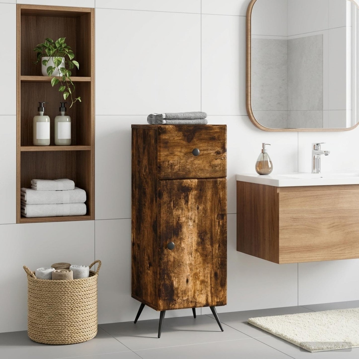 Bathroom Storage Cainet BREDA Smoked Oak 30 x 31 x 80 cm
