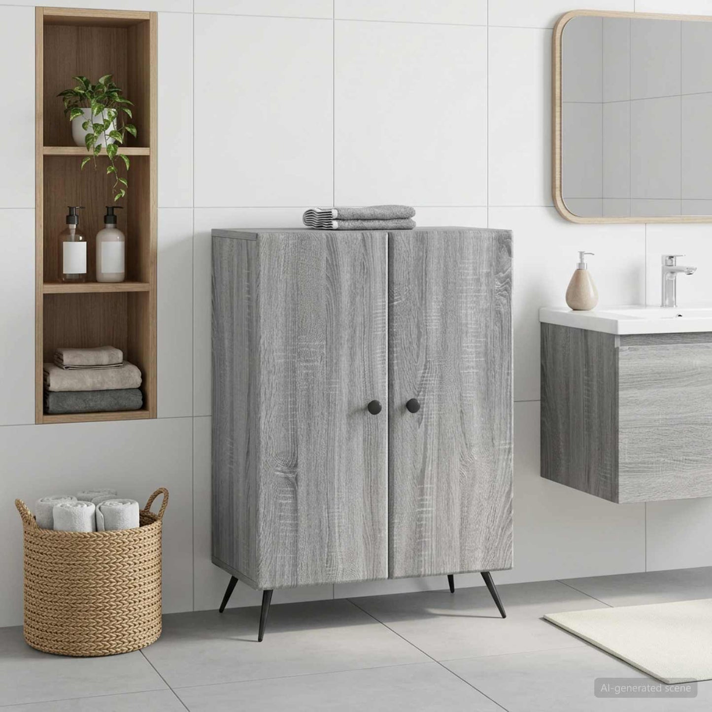 Bathroom Storage Cainet BREDA Grey Sonoma 59.5 x 31 x 80 cm