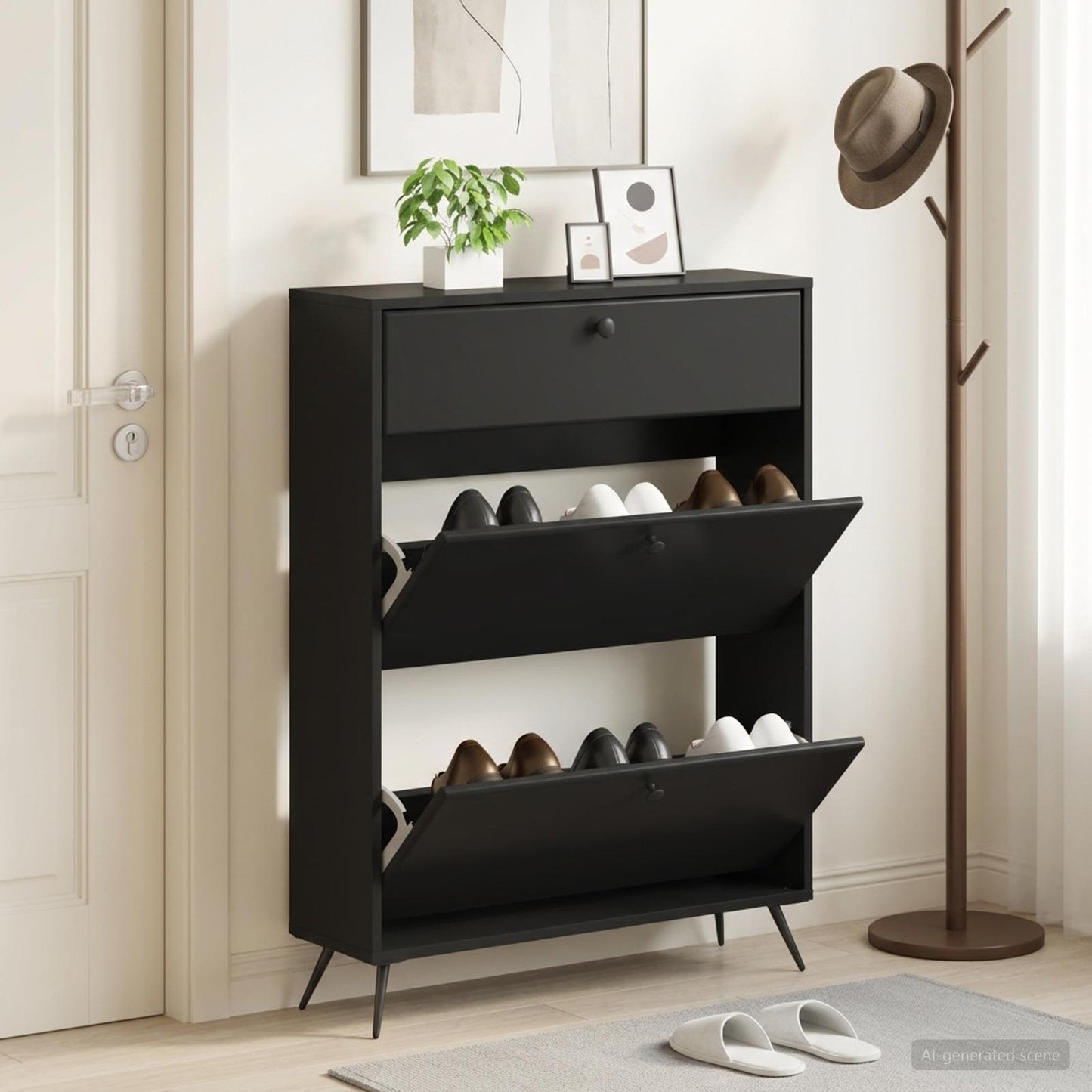 Shoe Cabinet BREDA 78 x 24 x 103 cm Engineered Wood Black