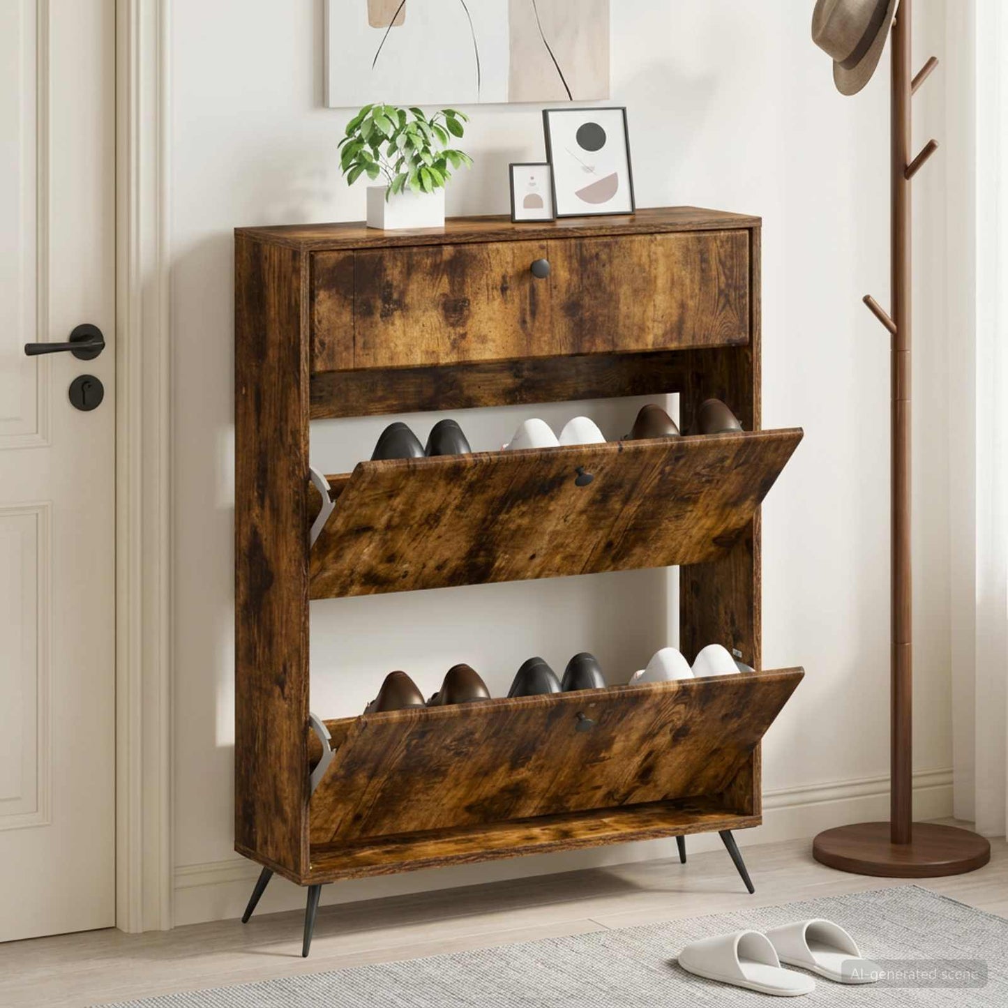 Shoe Cabinet BREDA 78 x 24 x 103 cm Engineered Wood Smoked Oak