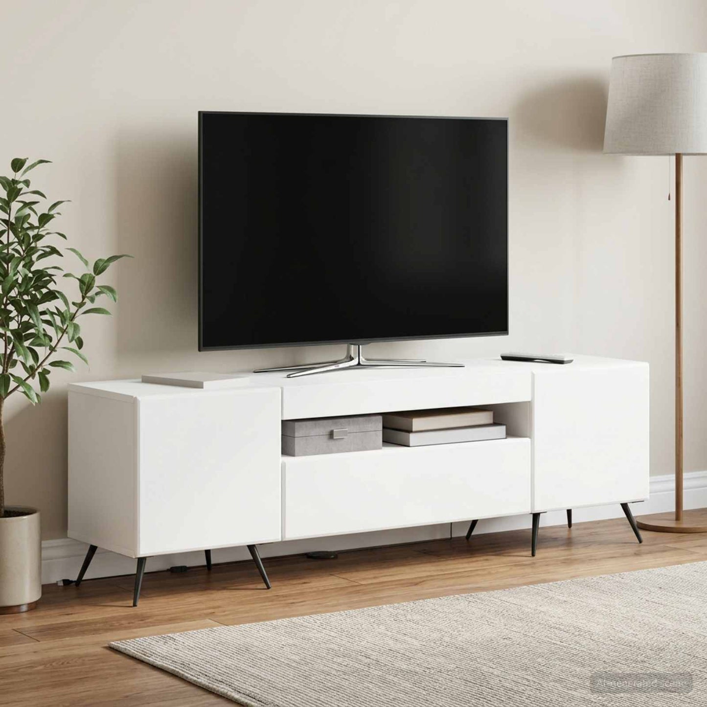 LED TV Cabinet White Engineered Wood