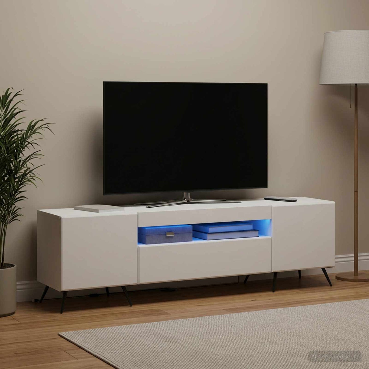 LED TV Cabinet White Engineered Wood