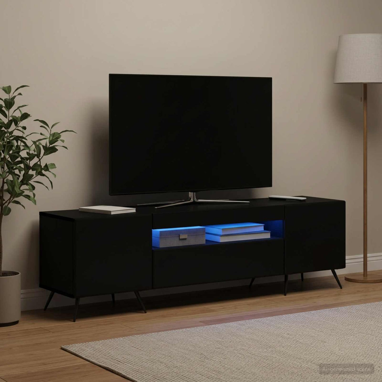 LED TV Cabinet Black Engineered Wood