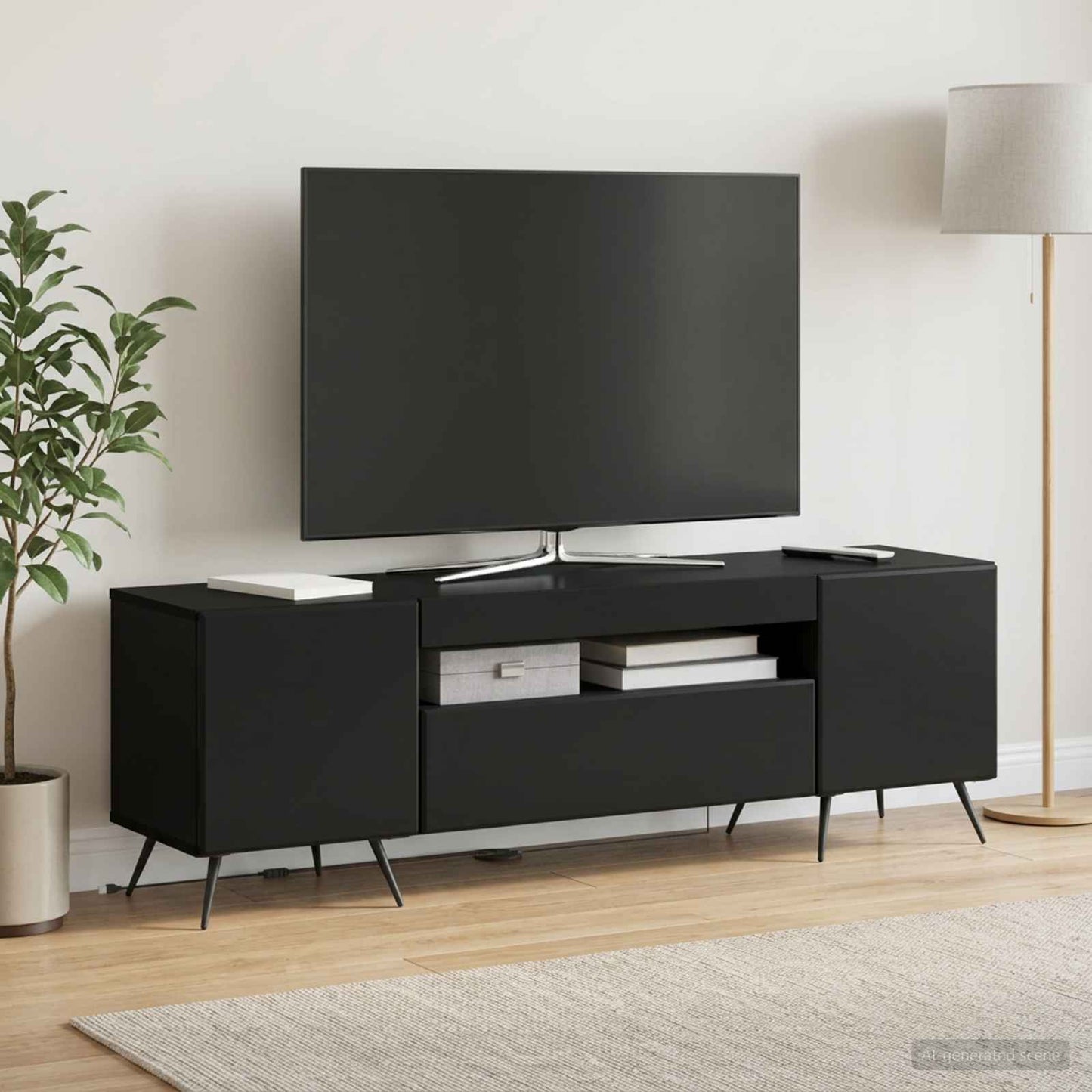 LED TV Cabinet Black Engineered Wood