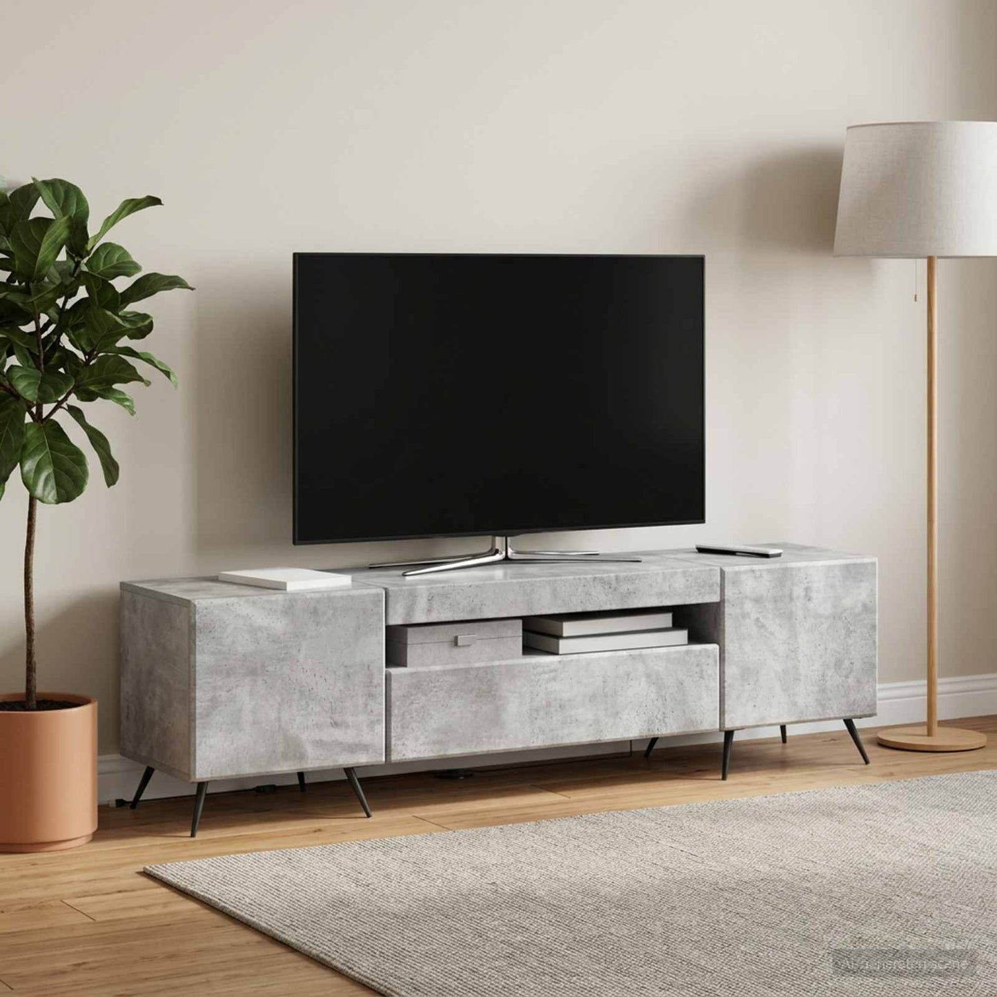 LED TV Cabinet Concrete Grey Engineered Wood