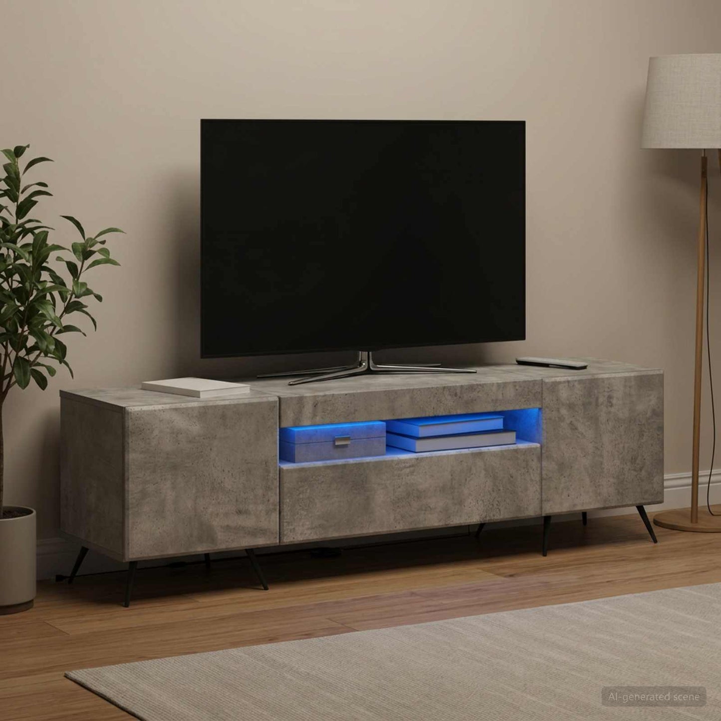 LED TV Cabinet Concrete Grey Engineered Wood