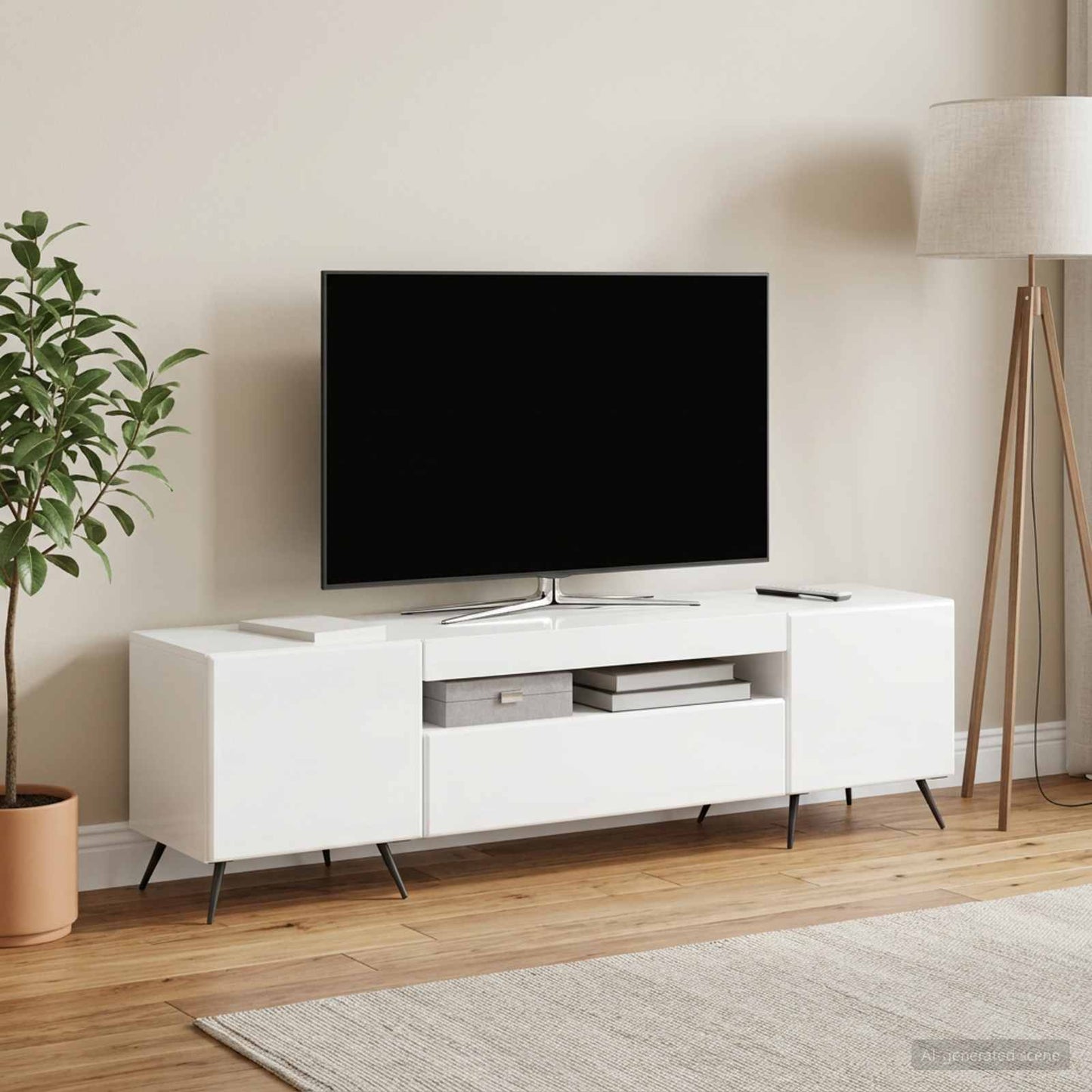LED TV Cabinet High Gloss White Engineered Wood