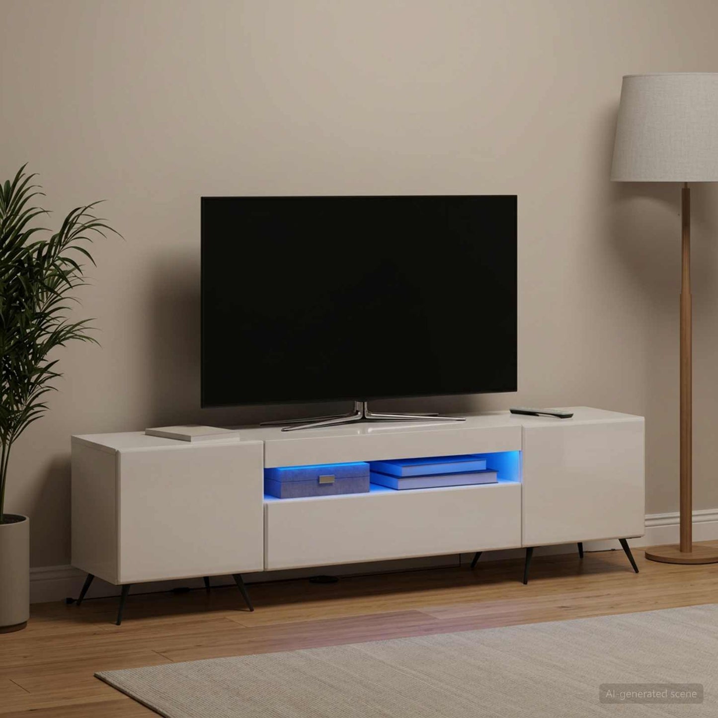 LED TV Cabinet High Gloss White Engineered Wood