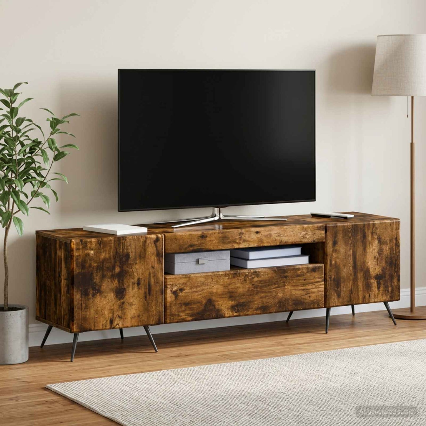 LED TV Cabinet Smoked Oak Engineered Wood