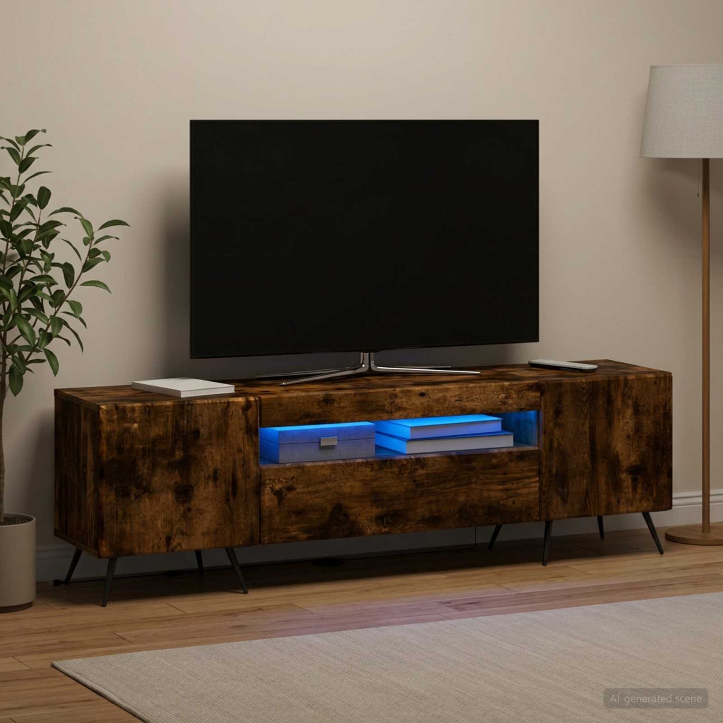 LED TV Cabinet Smoked Oak Engineered Wood