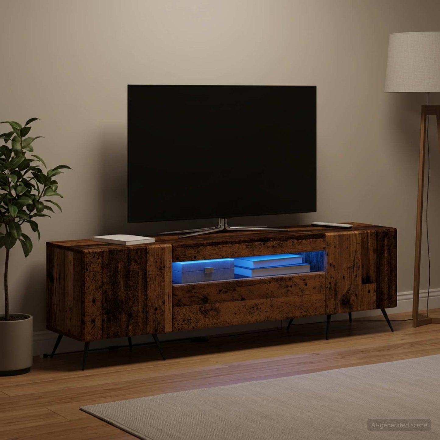 LED TV Cabinet Old Wood Engineered Wood