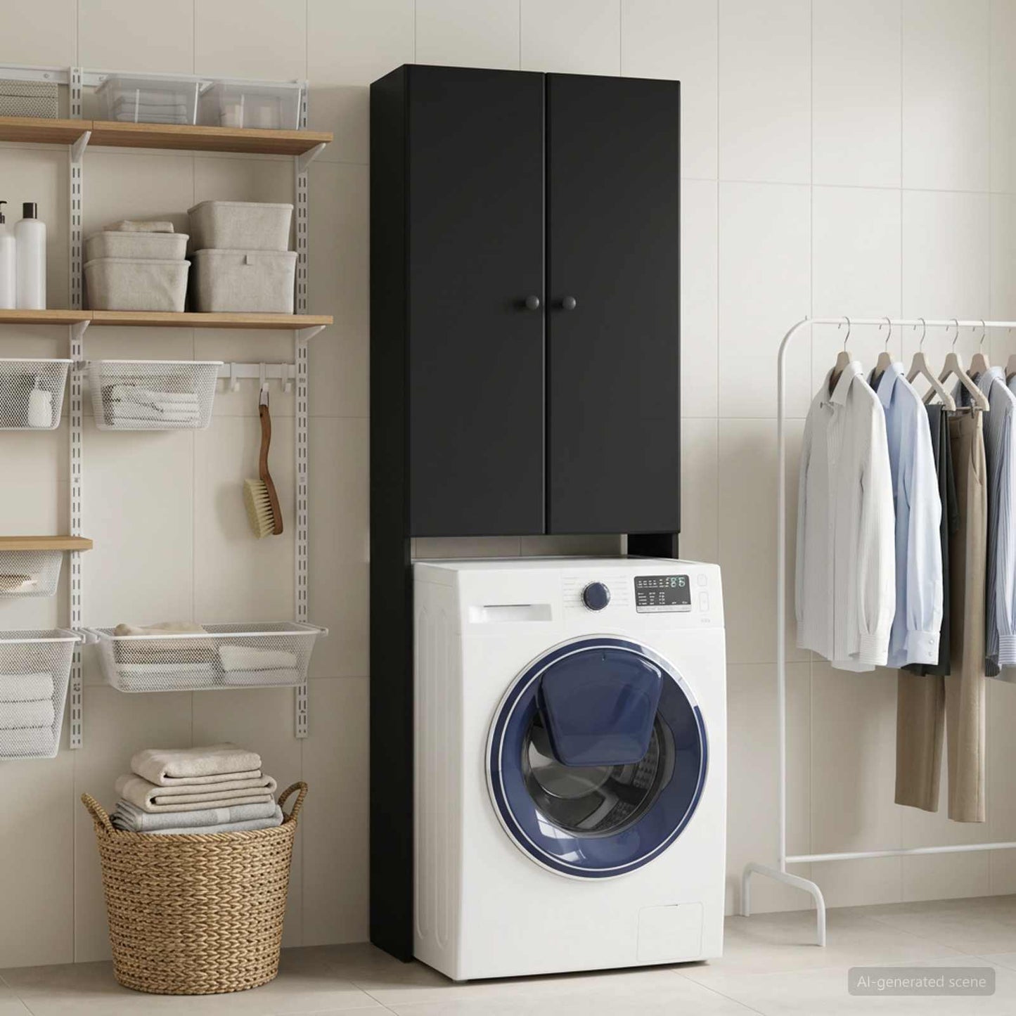 Toilet Cabinet BREDA Black 66 x 25.5 x 190 cm Engineered Wood