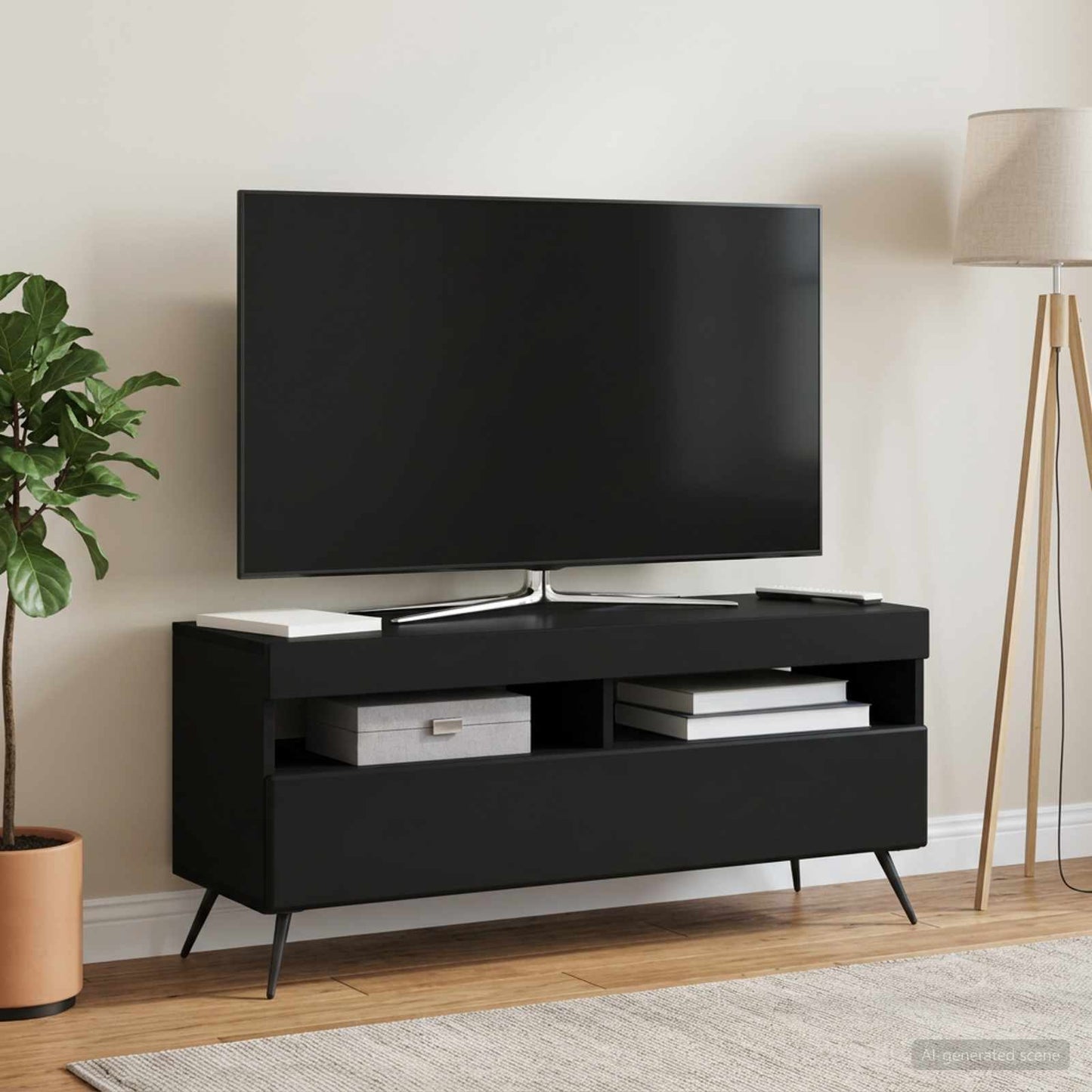 LED TV Cabinet Black Engineered Wood