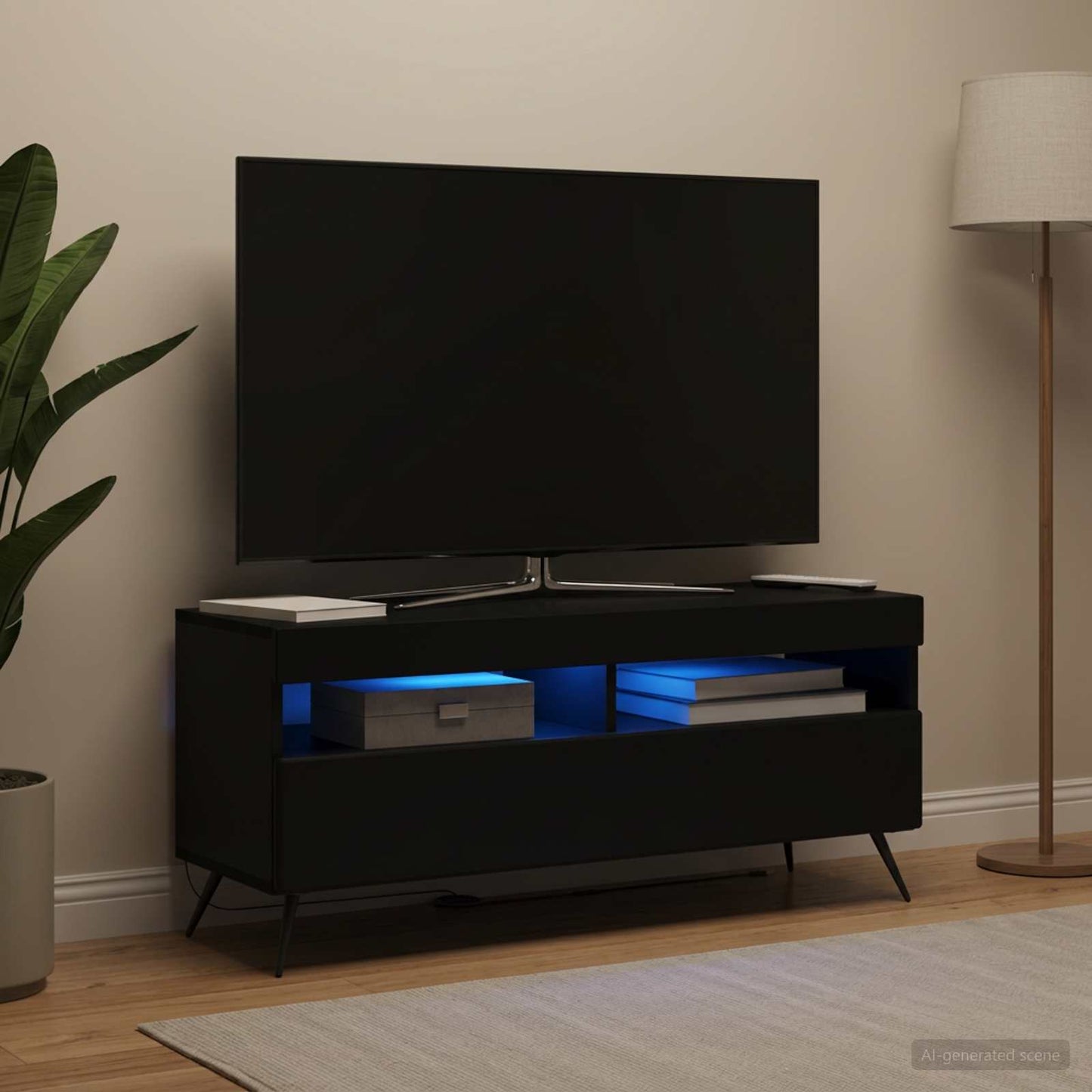 LED TV Cabinet Black Engineered Wood