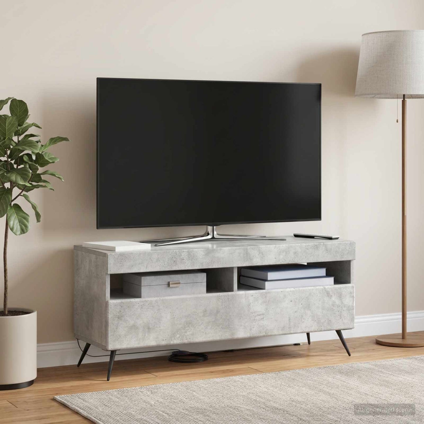 LED TV Cabinet Concrete Grey Engineered Wood