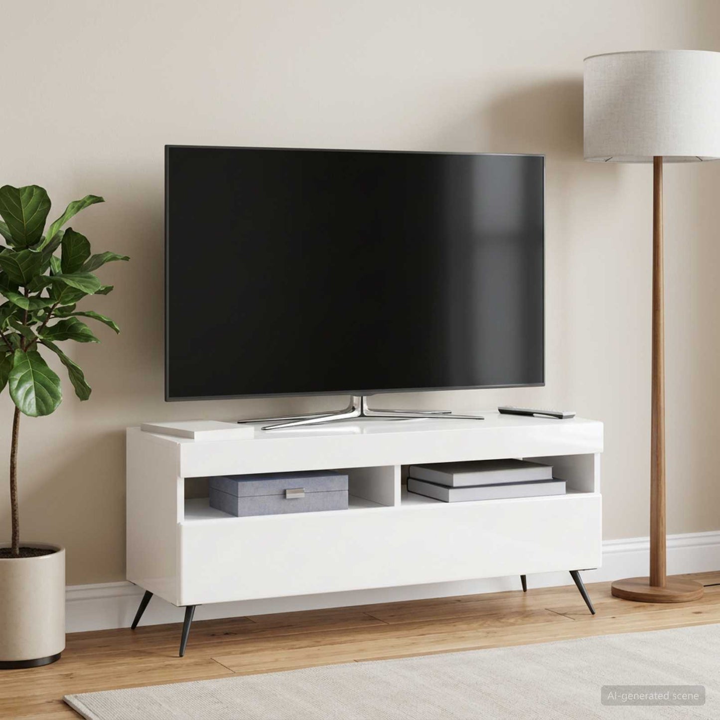 LED TV Cabinet High Gloss White Engineered Wood