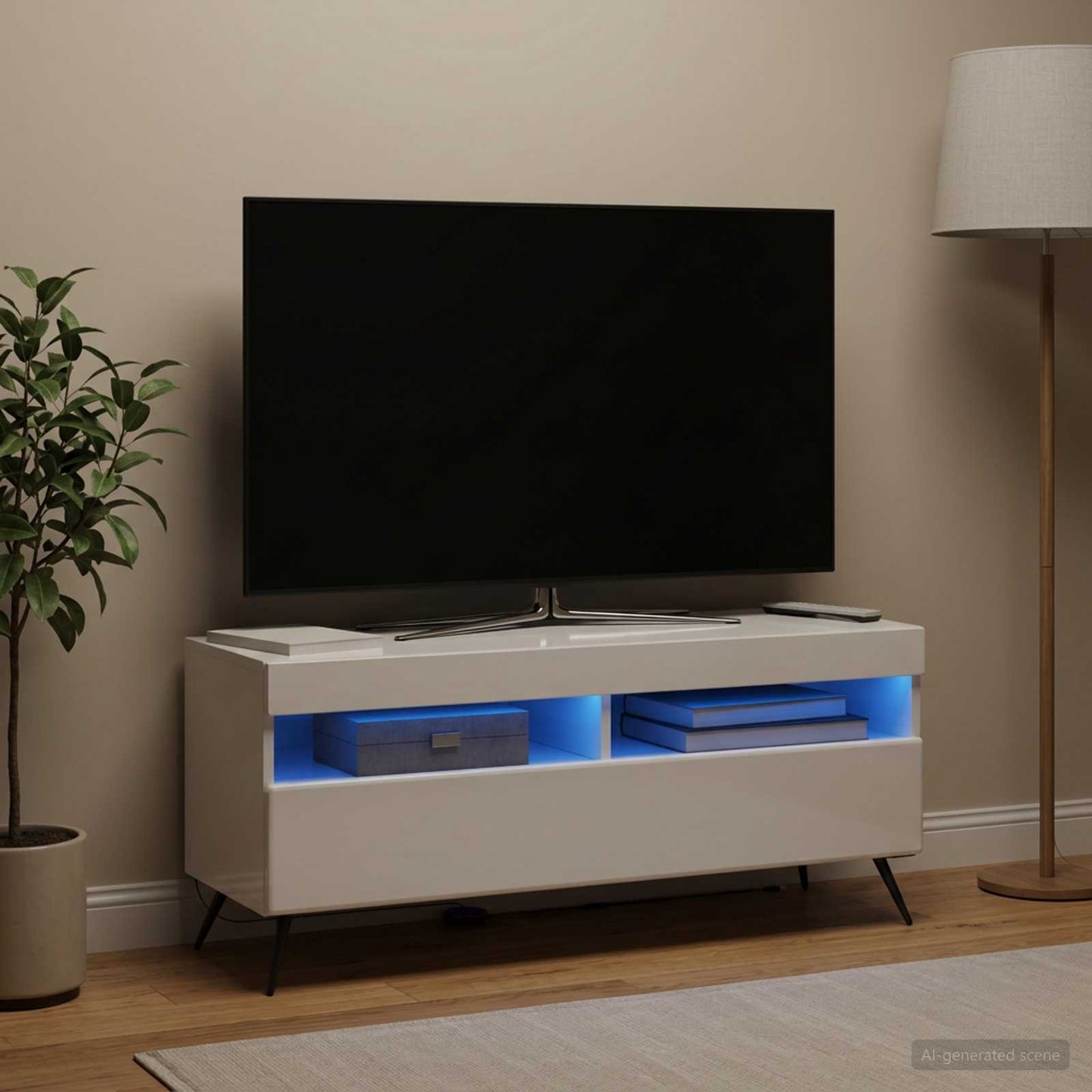 LED TV Cabinet High Gloss White Engineered Wood