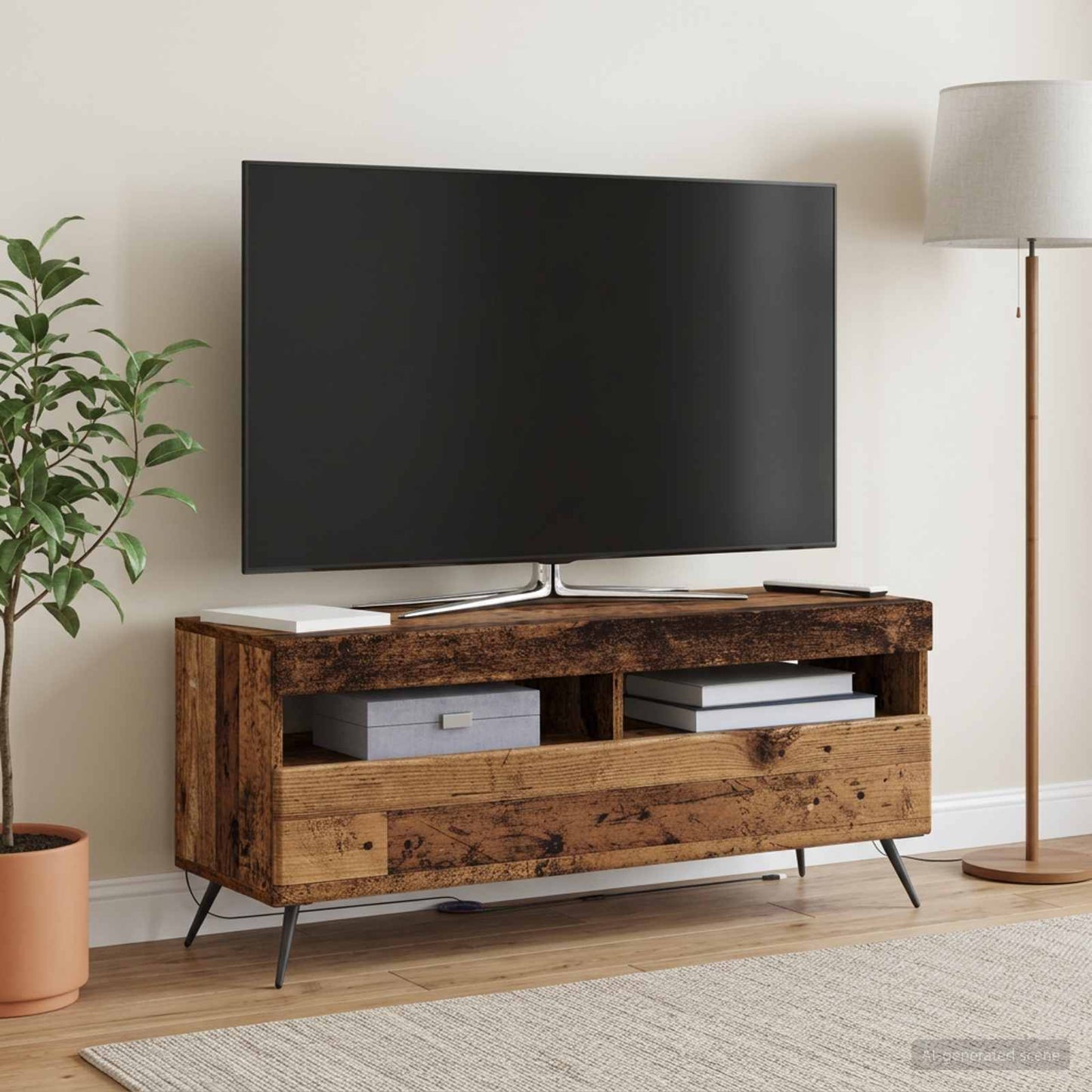 LED TV Cabinet Old Wood Engineered Wood