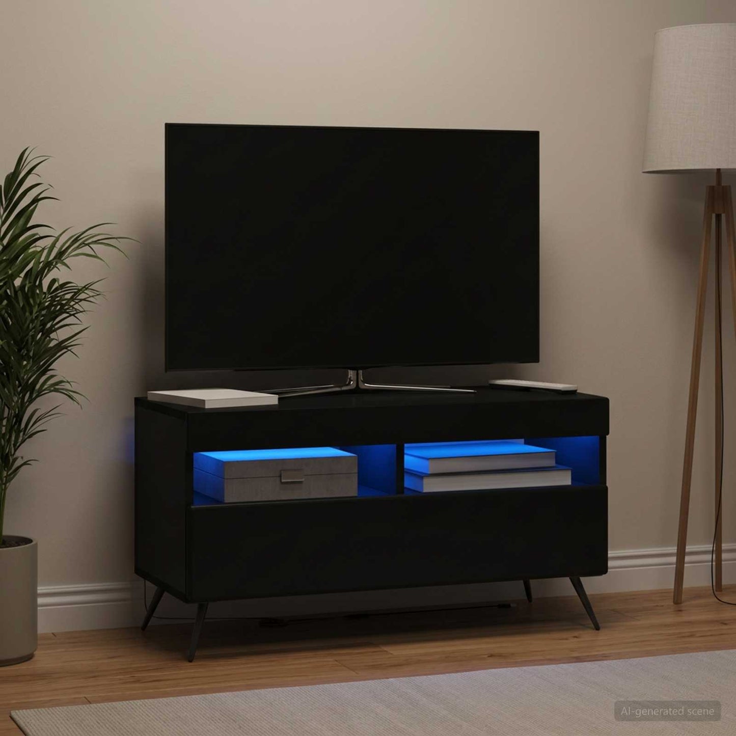 LED TV Cabinet Black Engineered Wood
